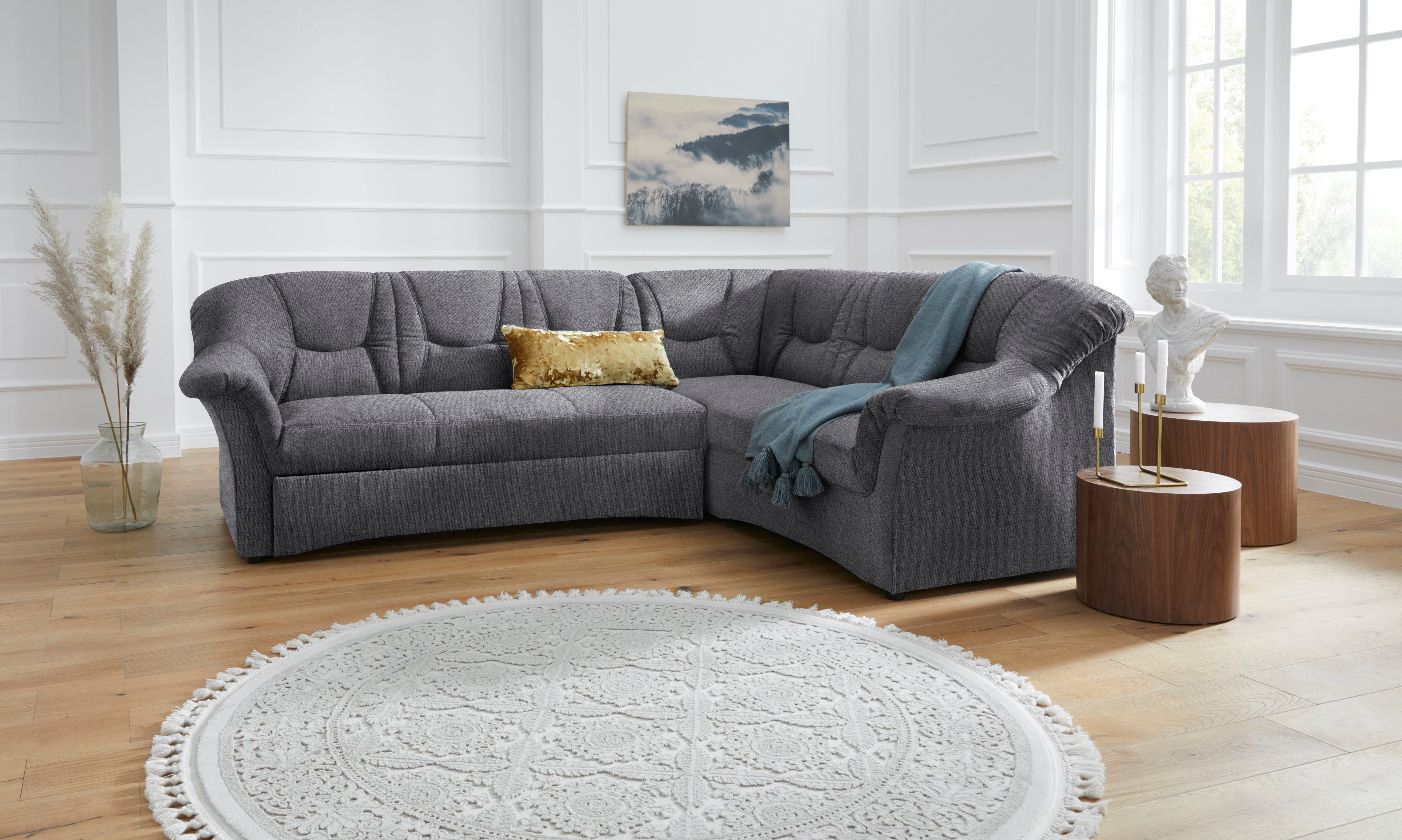 DOMO collection Ecksofa SARAFINA 240x190 cm, auch mit Federkern für mehr Sitzkomfort!, whlw. mit Bettfunktion, elegantes Design, L-Form