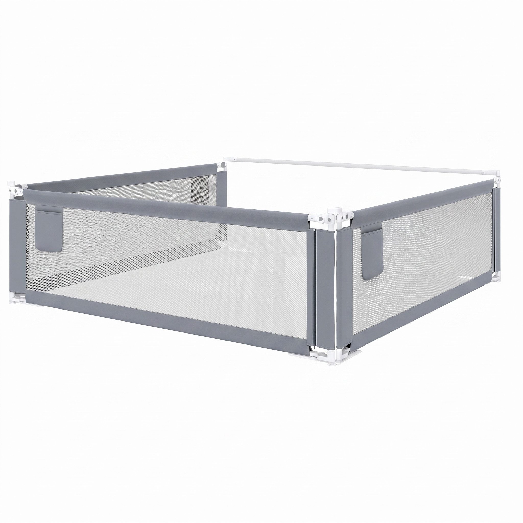 Bellabino Bettschutzgitter Drina, Rausfallschutz, Kinderbettgitter höhenverstellbar (180 cm breit, Hellgrau, mit Sicherheitsgurt, 3 St., Bettgitter für Boxspringbetten, Rausfallschutz), klappbar & kombinierbar, verfügbar in B 150/180/200 cm