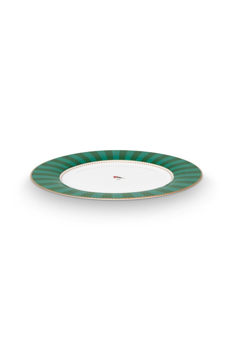PiP Studio Brotteller Love Birds Brotteller Stripes grün 17cm, Plate Love Birds Stripes Emerald-Green 17cm