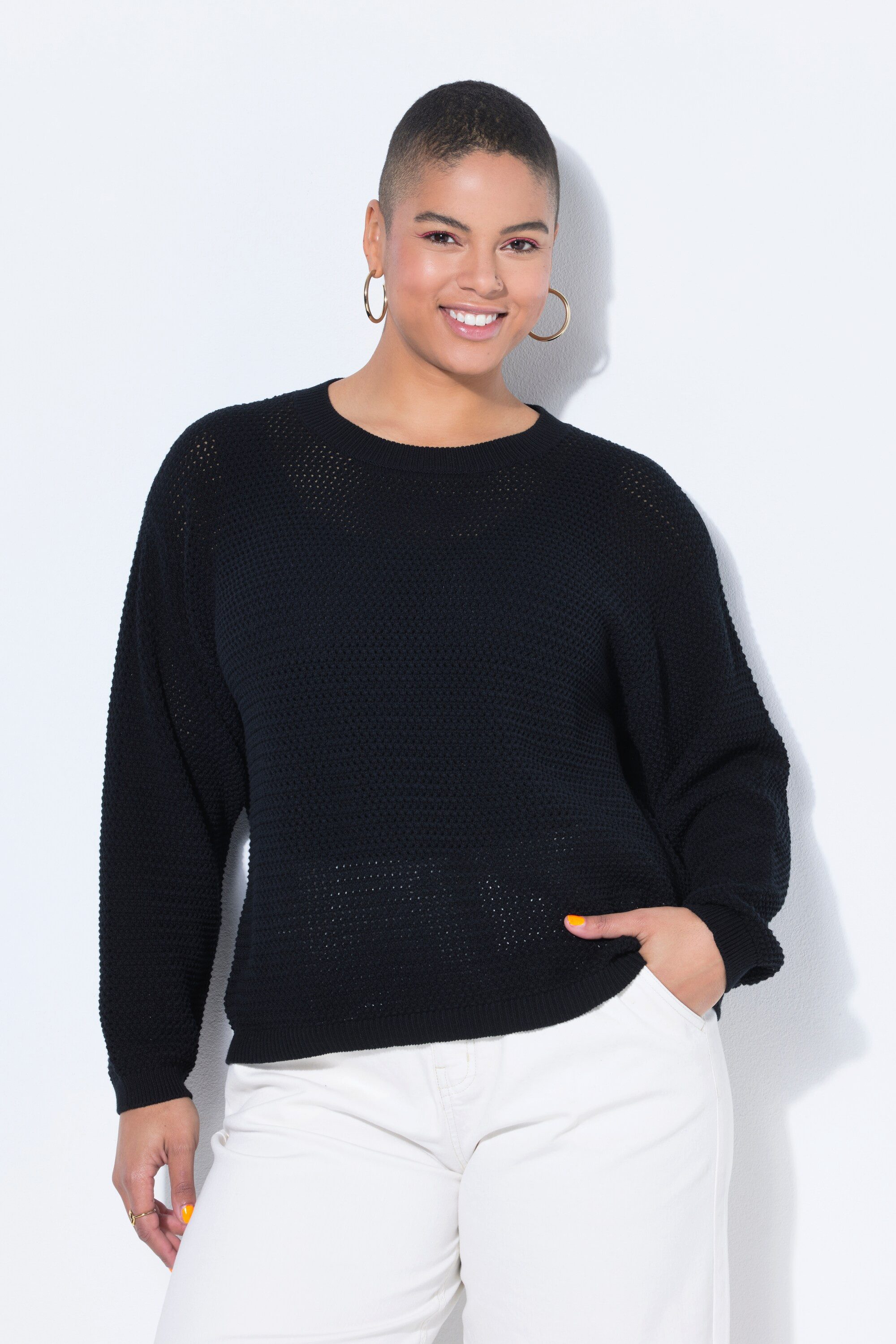 Studio Untold Strickpullover Pullover Boxy Shape Lochstrick Langarm
