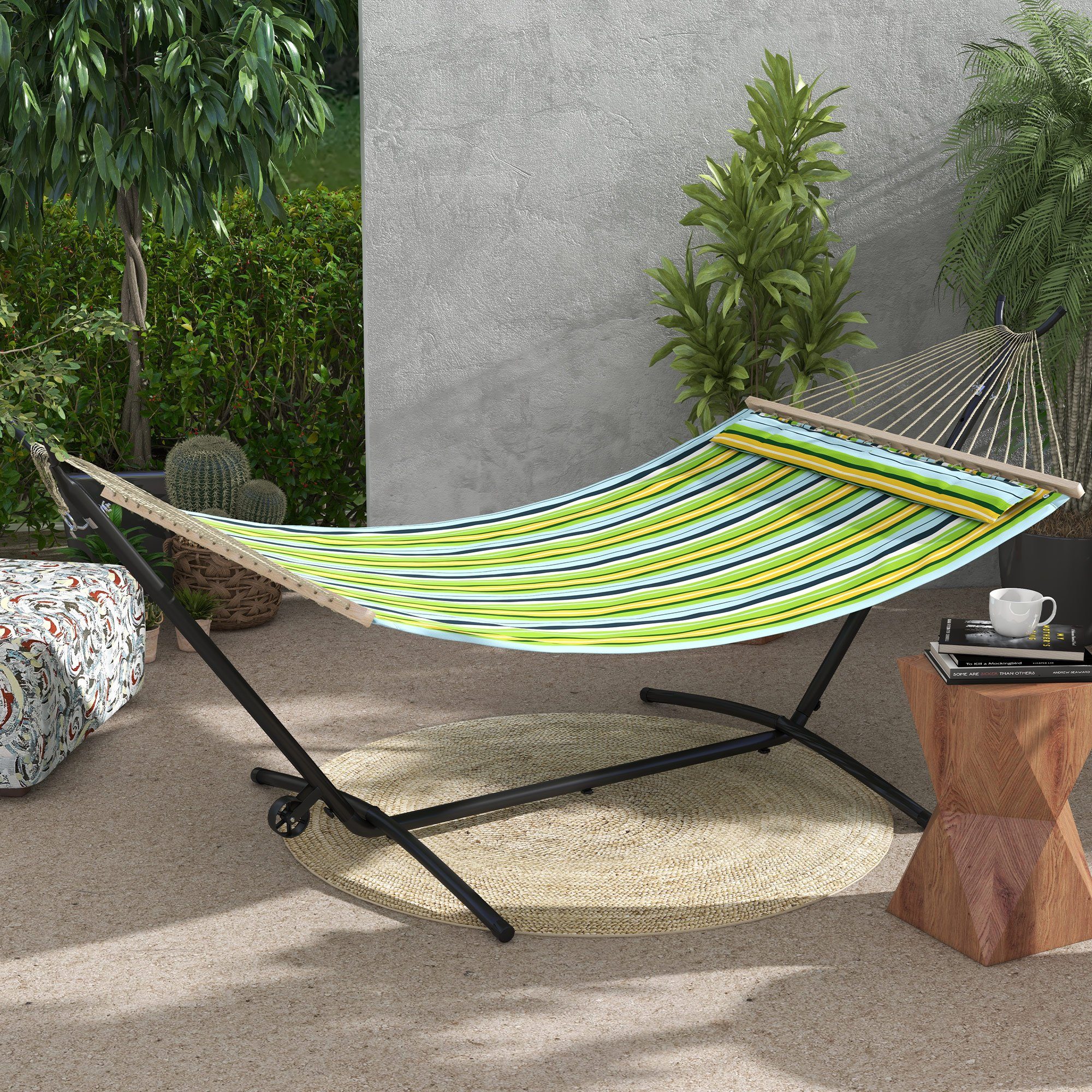 Outsunny Hängemattengestell mit verstellbarem Haken, Tragetasche, (Ständer für Hängematte, 1-St., Hängemattenständer), bis 220 kg Belastbar, Stahl, 290 x 120 x 115 cm
