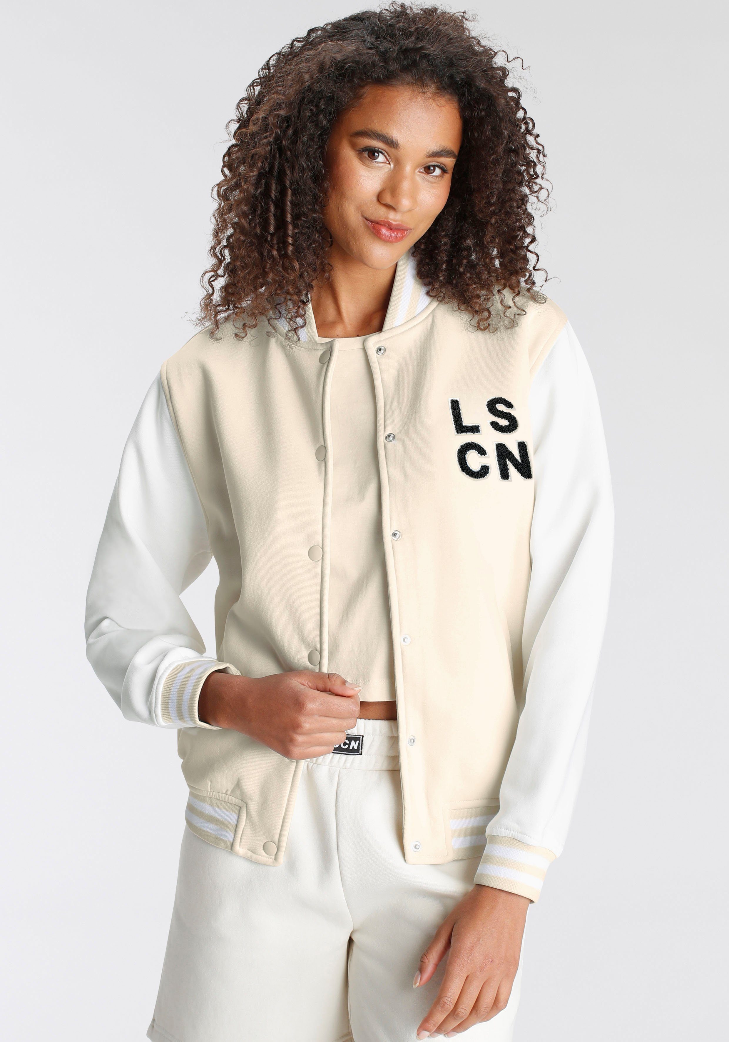 Loungeanzug Sweatjacke Stil, College beige im LASCANA