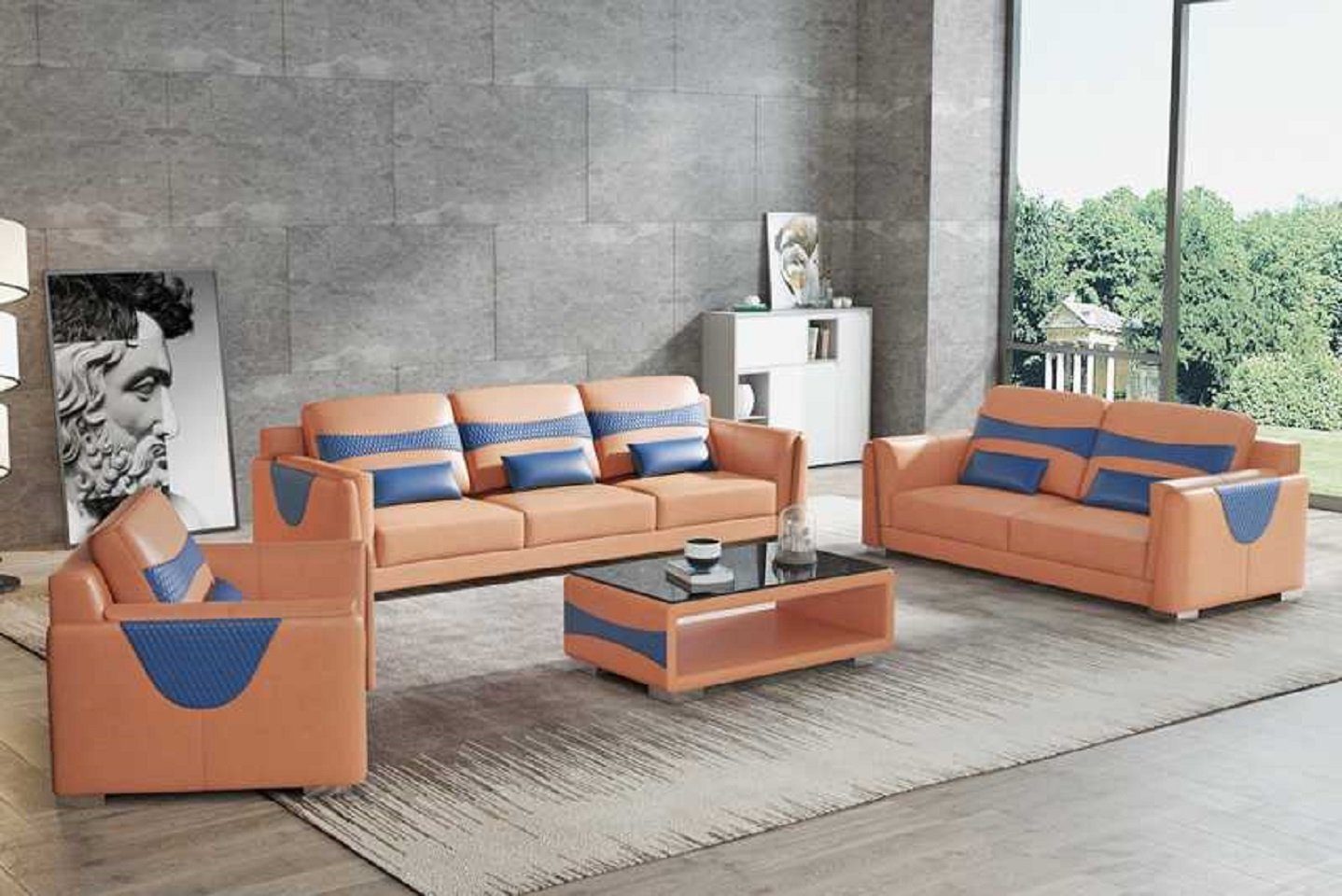 JVmoebel Braun Luxus Sessel), Made Nur Couchgarnitur (3-St., Sofa Kunstleder Sofa Komplette + Europe Wohnzimmer-Set Sitzer Sofagarnitur 321, 2+3 in