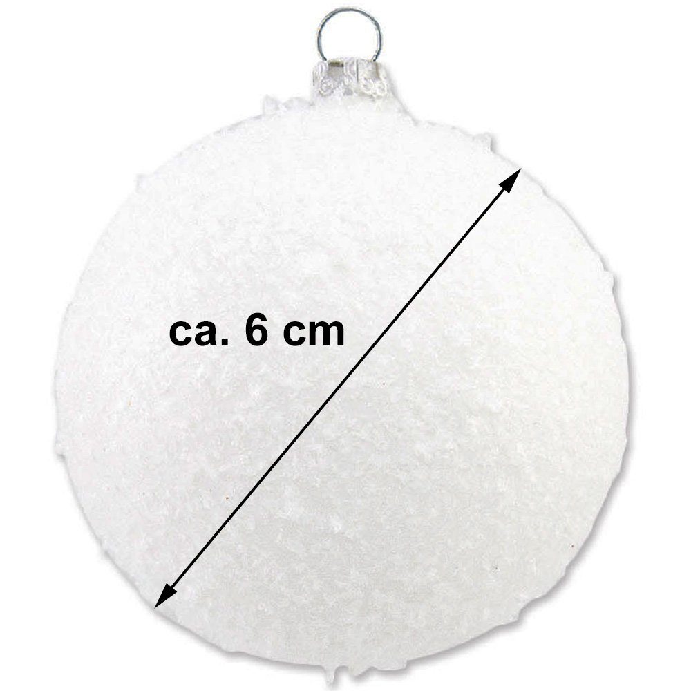 St), 6 cm Glaskugeln "Schneeball" aus Thüringer Made Christbaumkugeln - (4 Glasdesign Weihnachtsbaumkugel in Stück) - Glas Germany (4 Weiß Ø