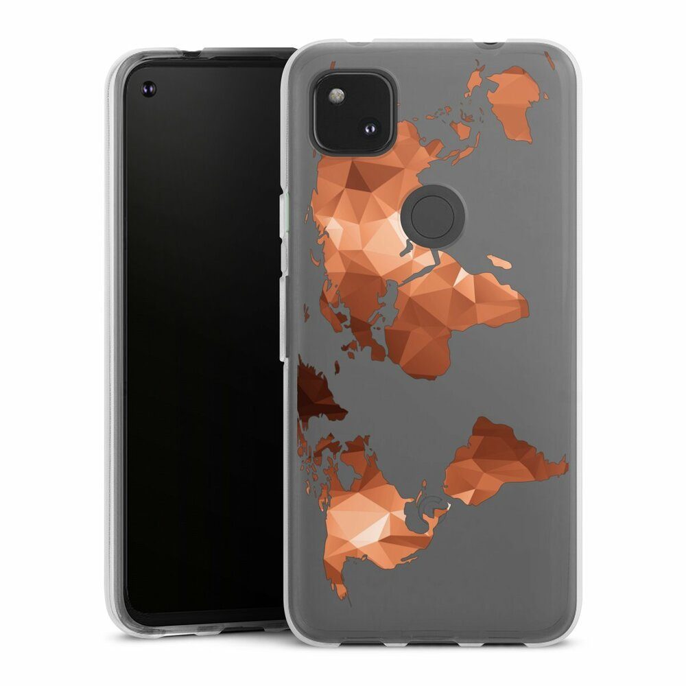 DeinDesign Handyhülle Weltkarte Landkarte Bronze Worldmap Triangle ohne Hintergrund, Google Pixel 4a Silikon Hülle Bumper Case Handy Schutzhülle