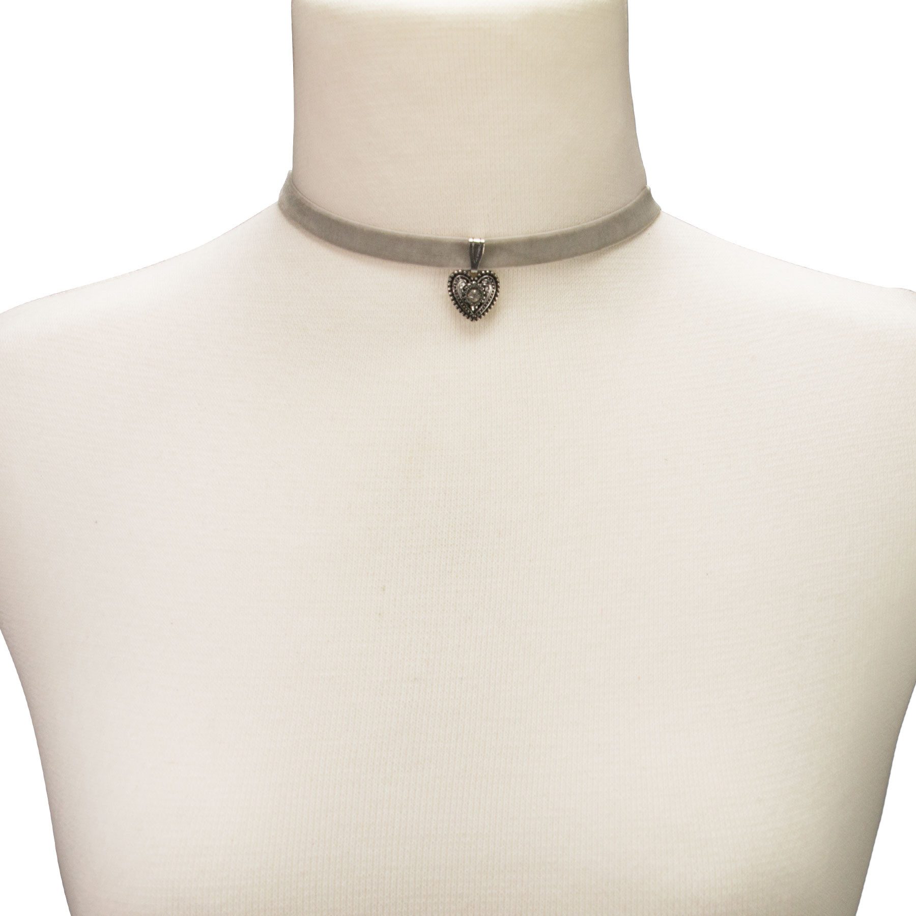 Alpenflüstern Choker Trachten-Samt-Kropfband Trachtenherz (grau), - nostalgische Trachtenkette enganliegend, Kropfkette elastisch, Damen – Bild 4 von 5