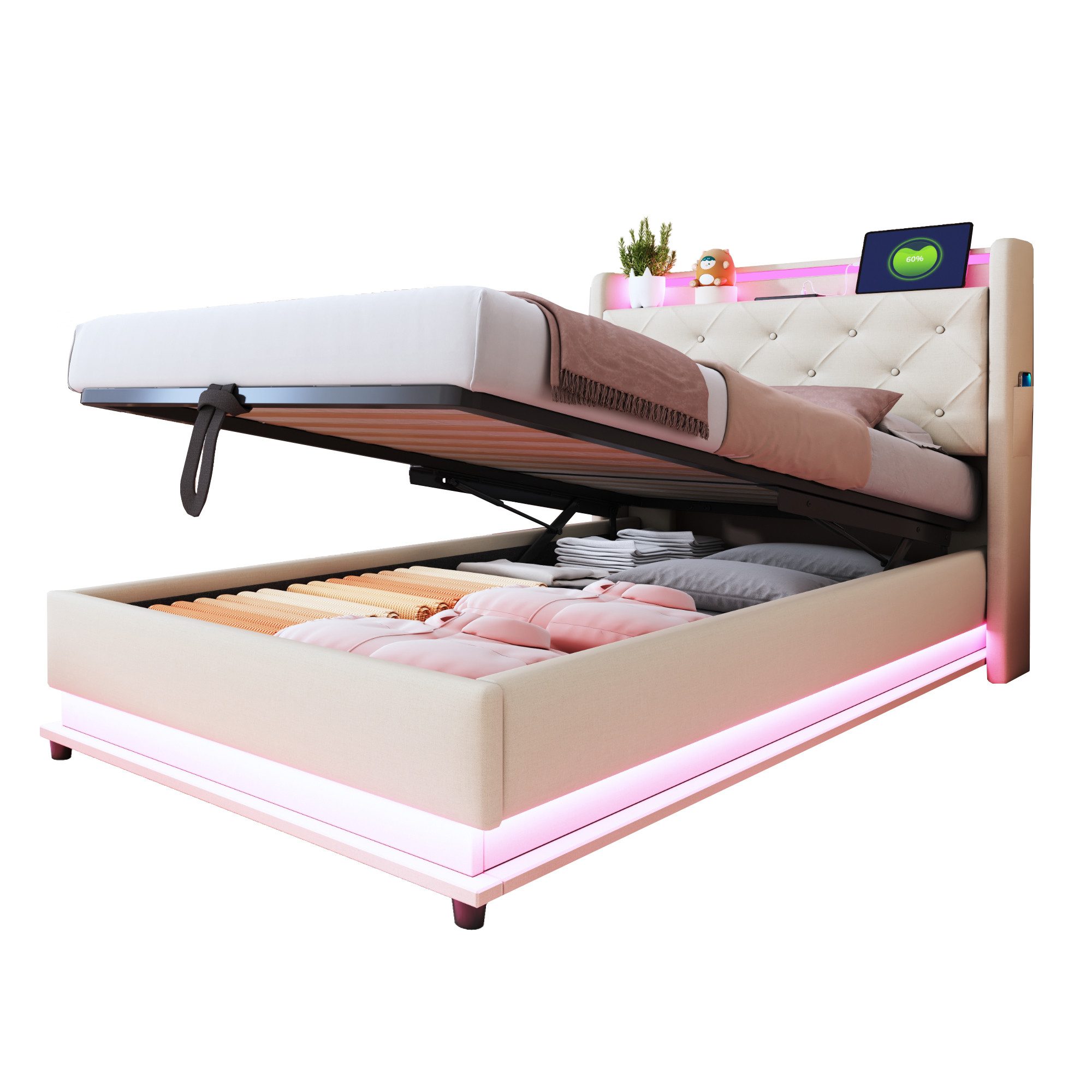 REDOM Polsterbett LED Doppelbett mit USB-Ladeanschluss günstig online kaufen