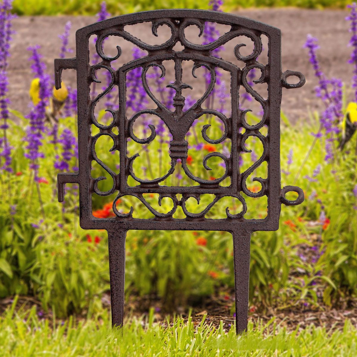 Antikas Gartenfigur Beetzaun, klein, Beeteinfassung aus Gusseisen, Ziergitter, mit Haken &