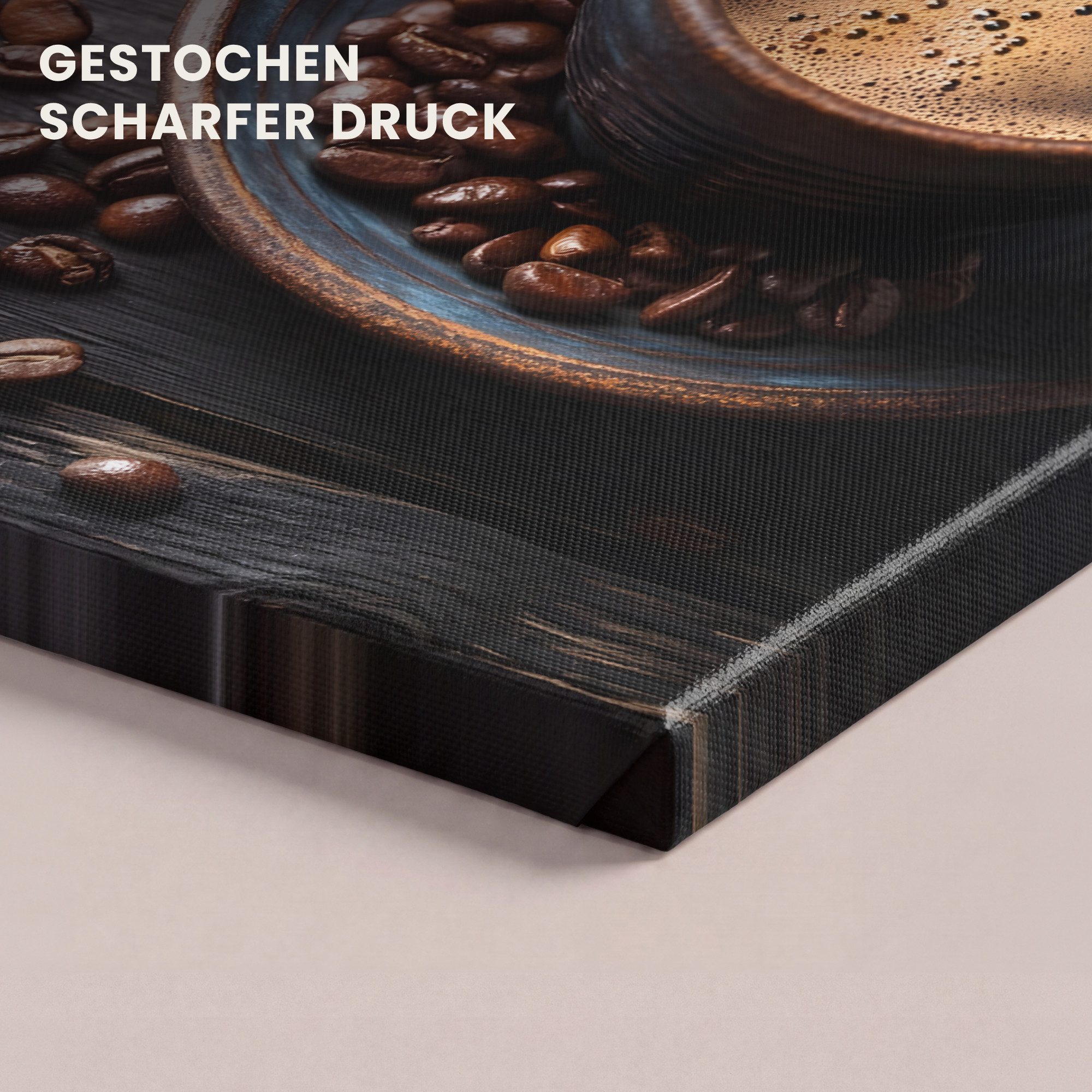 OneMillionCanvasses® Leinwandbild Tasse - Kaffee - Holz - Bohnen, Fotodruck (1 St), Wandbilder für Esszimmer, Wanddeko Bilder Küche, 20x20 cm – Bild 3 von 5