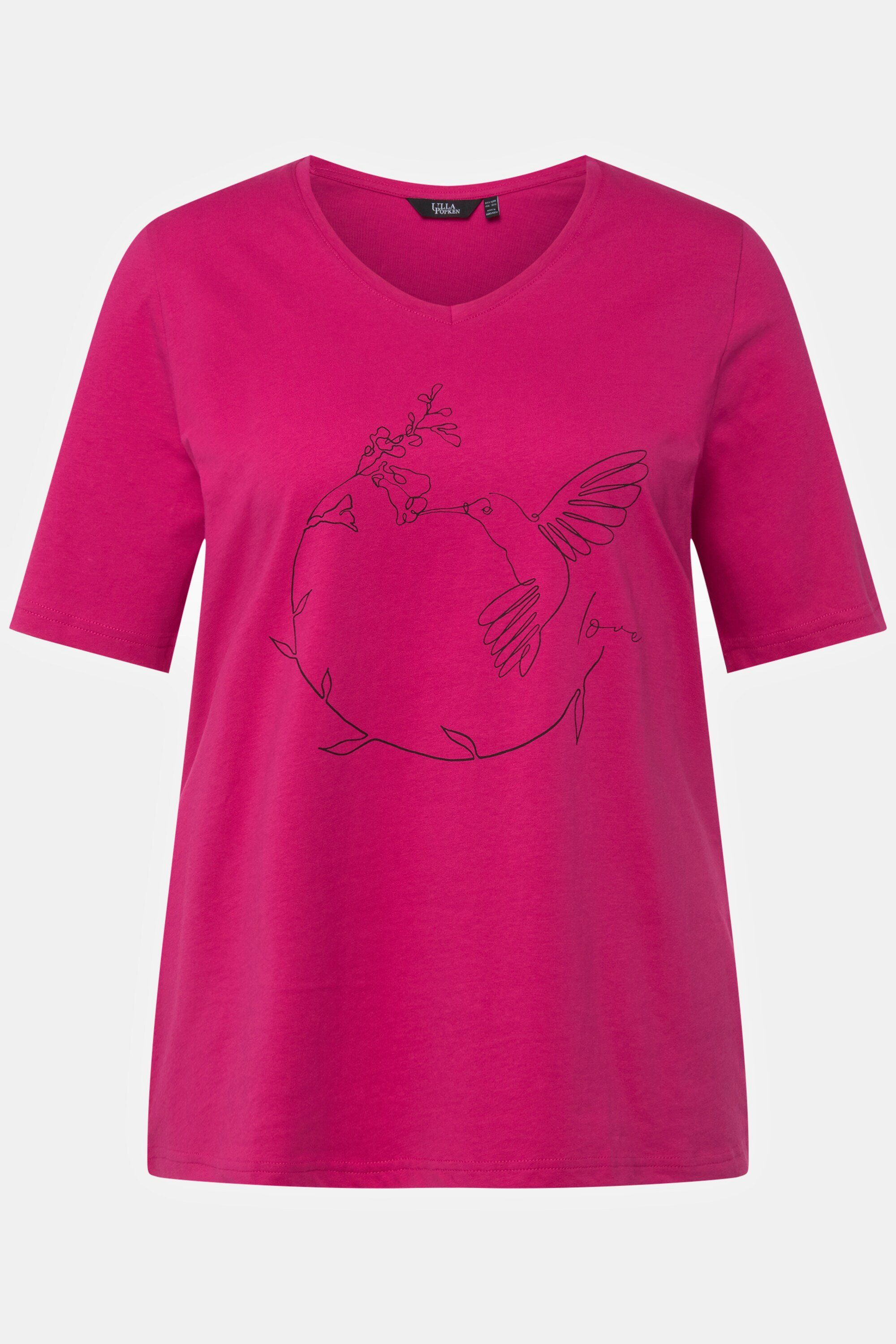 T-Shirt Classic Ulla Popken pink fuchsia Halbarm Rundhalsshirt V-Ausschnitt Kolibri