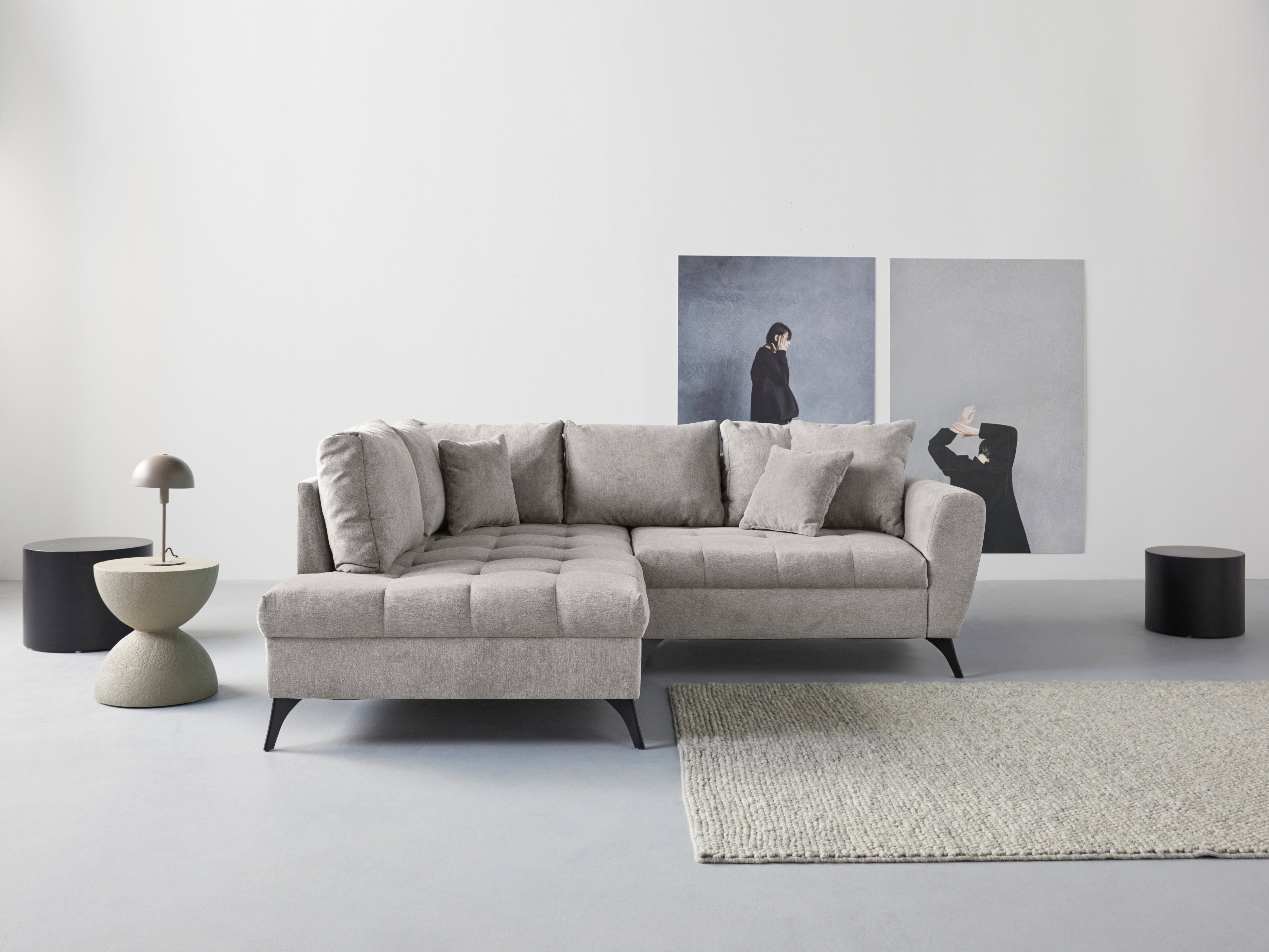 INOSIGN Ecksofa Lörby, auch mit Aqua clean-Bezug, feine Steppung im Sitzbereich, lose Kissen | Ecksofas