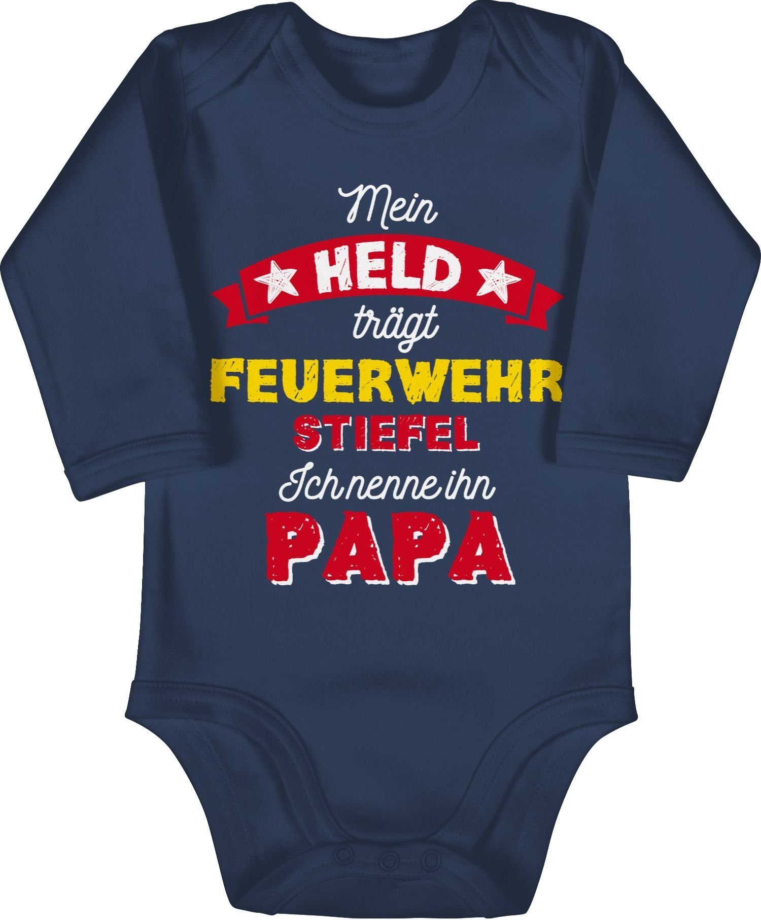 Shirtracer Shirtbody Mein Held trägt Feuerwehrstiefel Geschenk Vatertag Baby 1 Navy Blau