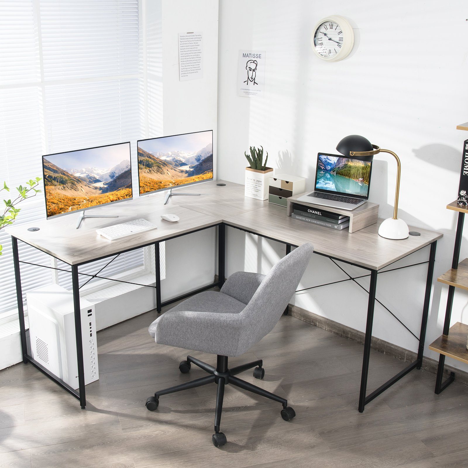COSTWAY Eckschreibtisch, L-Form, mit Monitorständer, 150 günstig online kaufen