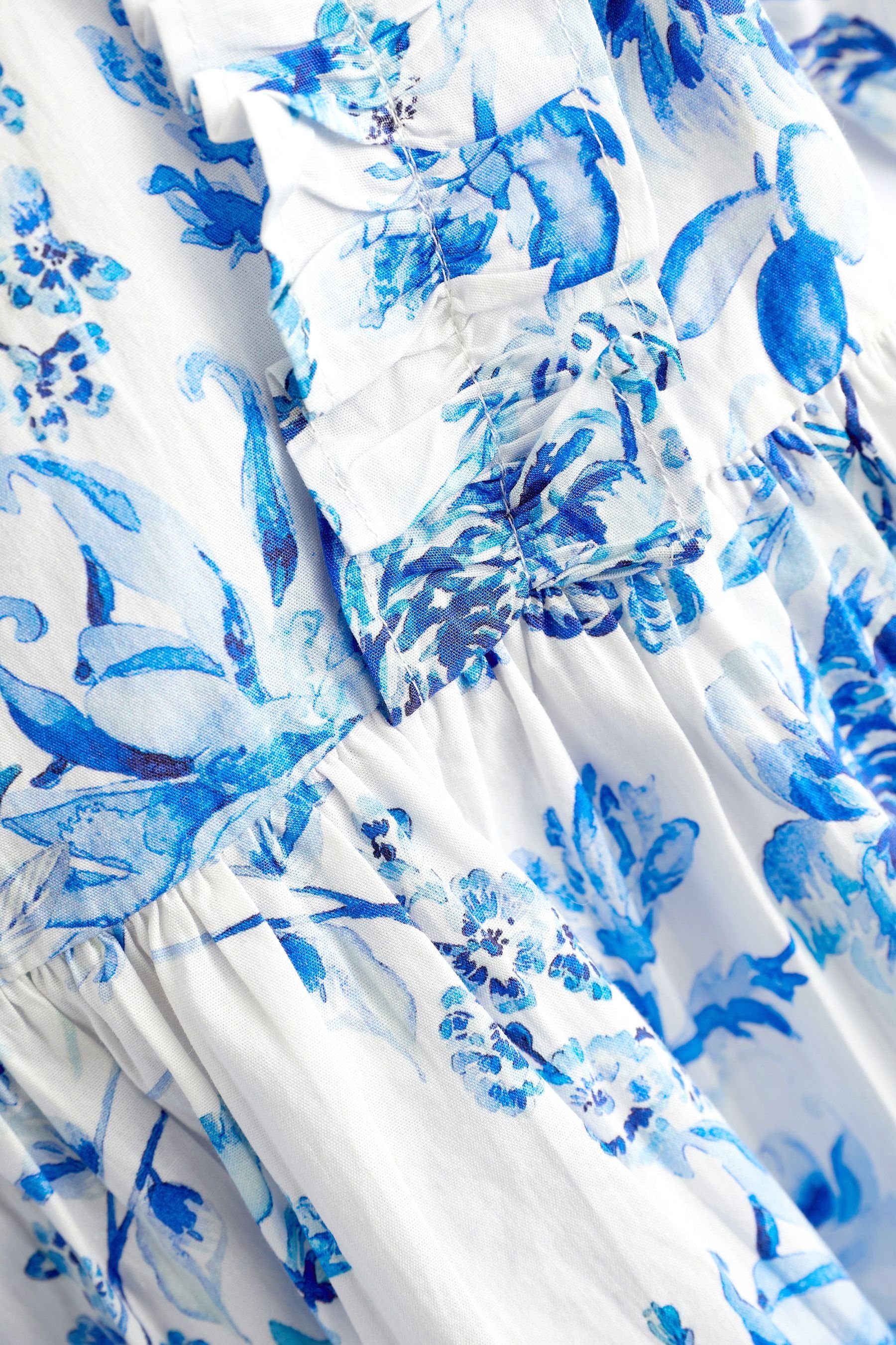 Kleid Gemustertes Next (1-tlg) Sommerkleid Floral Puffärmeln mit Blue