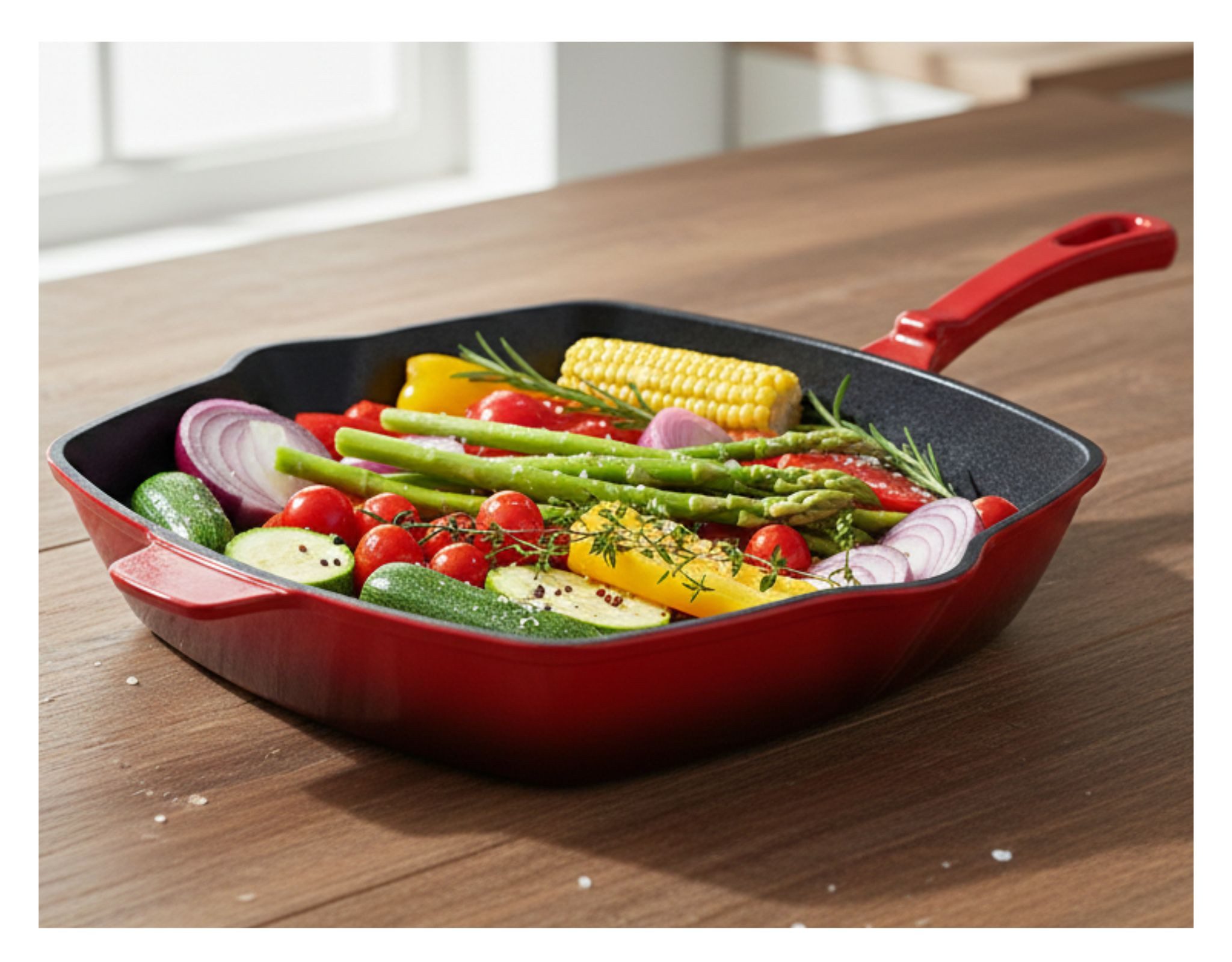 Ernesto Grillpfanne ERNESTO® Grillpfanne Pfanne Bratpfanne emailliert Ofenfest rot