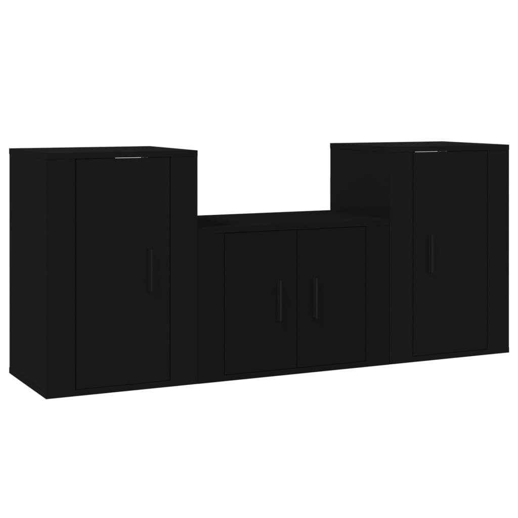 Holzwerkstoff 3-tlg. Schwarz vidaXL TV-Schrank TV-Schrank-Set (3-St)