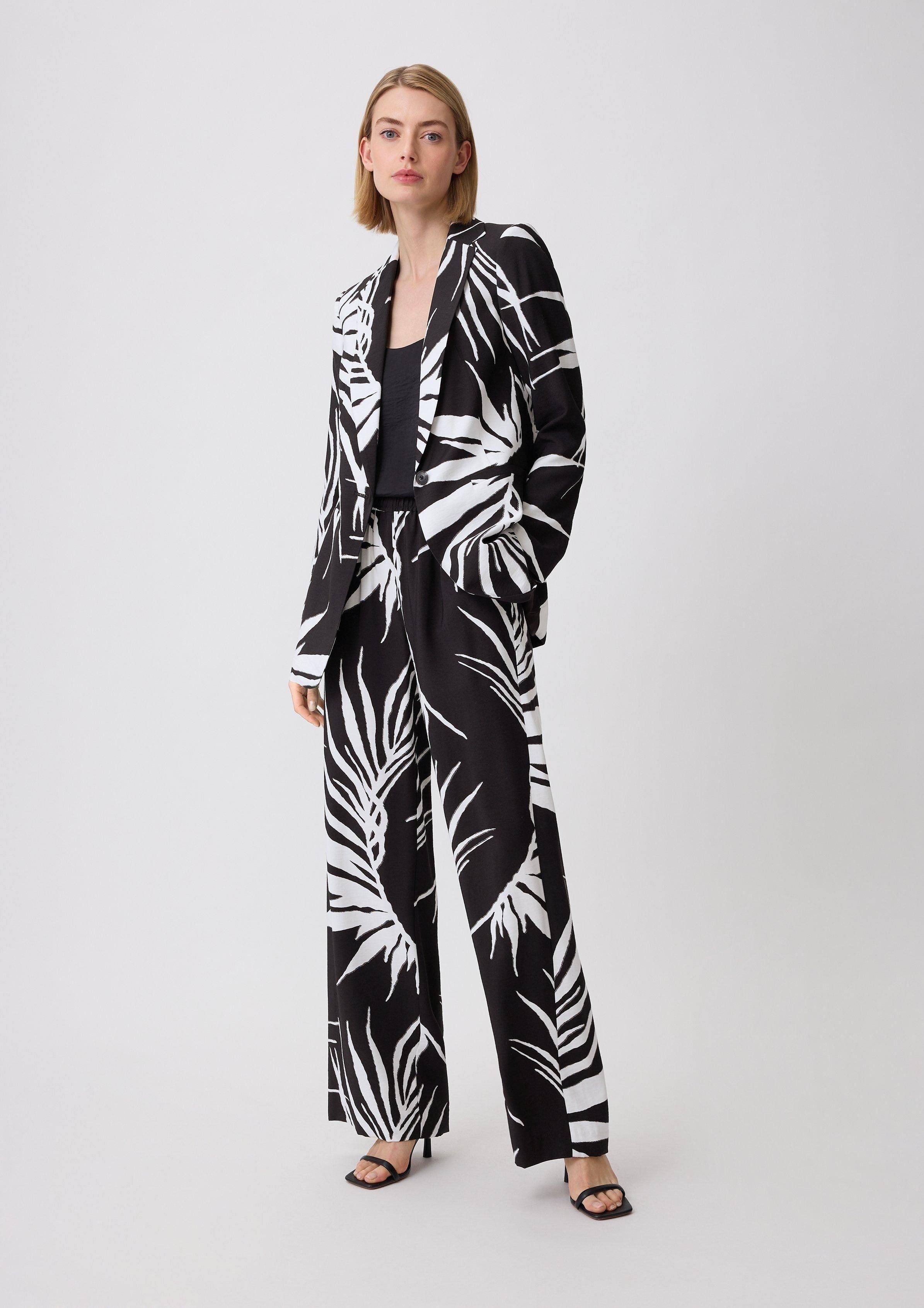 schwarz Hose All-over-Print Relaxed: Comma Stoffhose mit