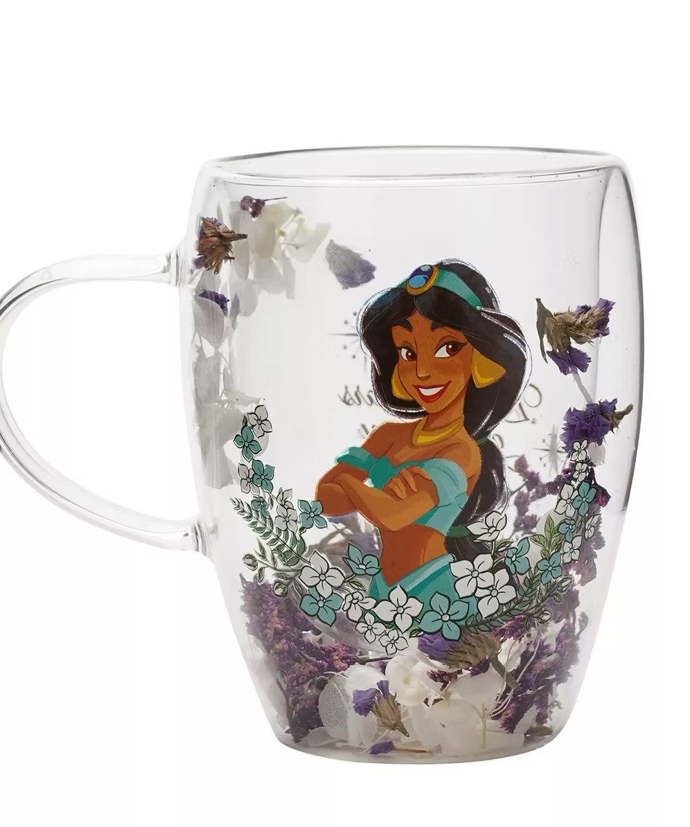 Disney Glas Designer 3D Glas Jasmin Aladdin Pastell mit echten Blumen & effekt, 1-tlg.