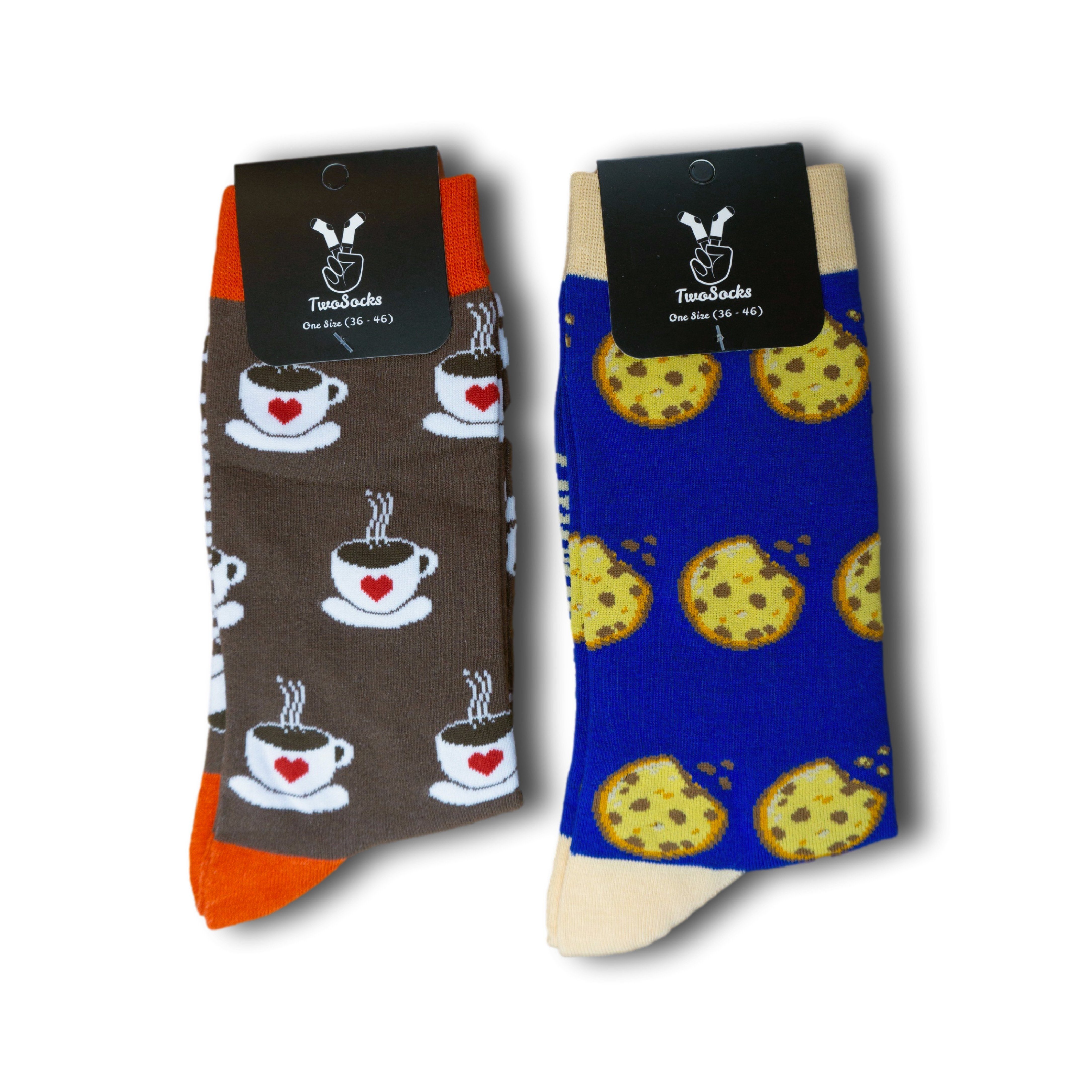 TwoSocks Freizeitsocken Lustige Socken Kaffee + Cookie Motivsocken Damen, Herren Einheitsgröße (Set, 2 Paar) 2er-Pack