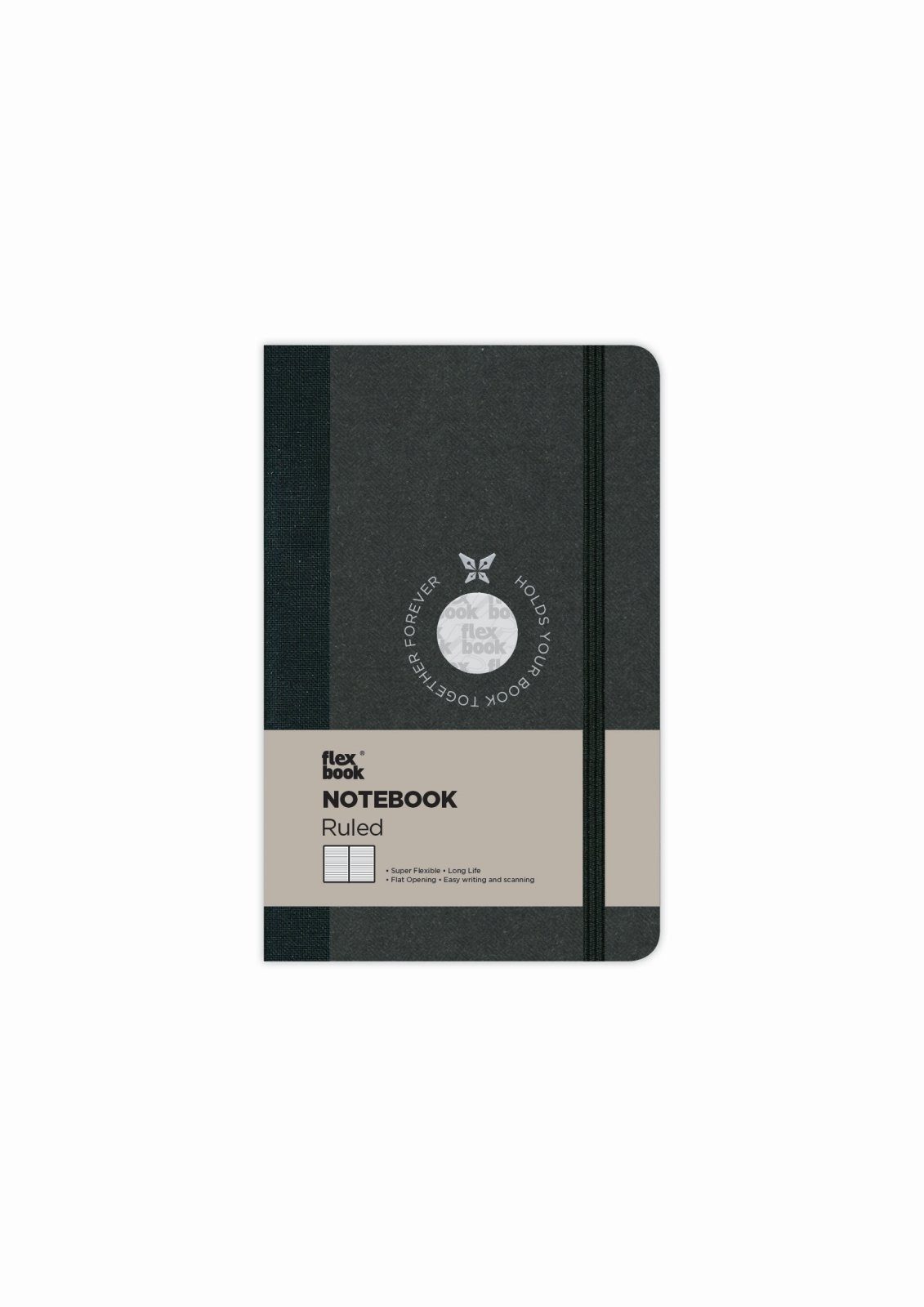 Flexbook Notizbuch Flexbook Globel Notizbuch blanko/linierte Seiten Elastikband verschied 9 * 14 cm / Liniert / Schwarz