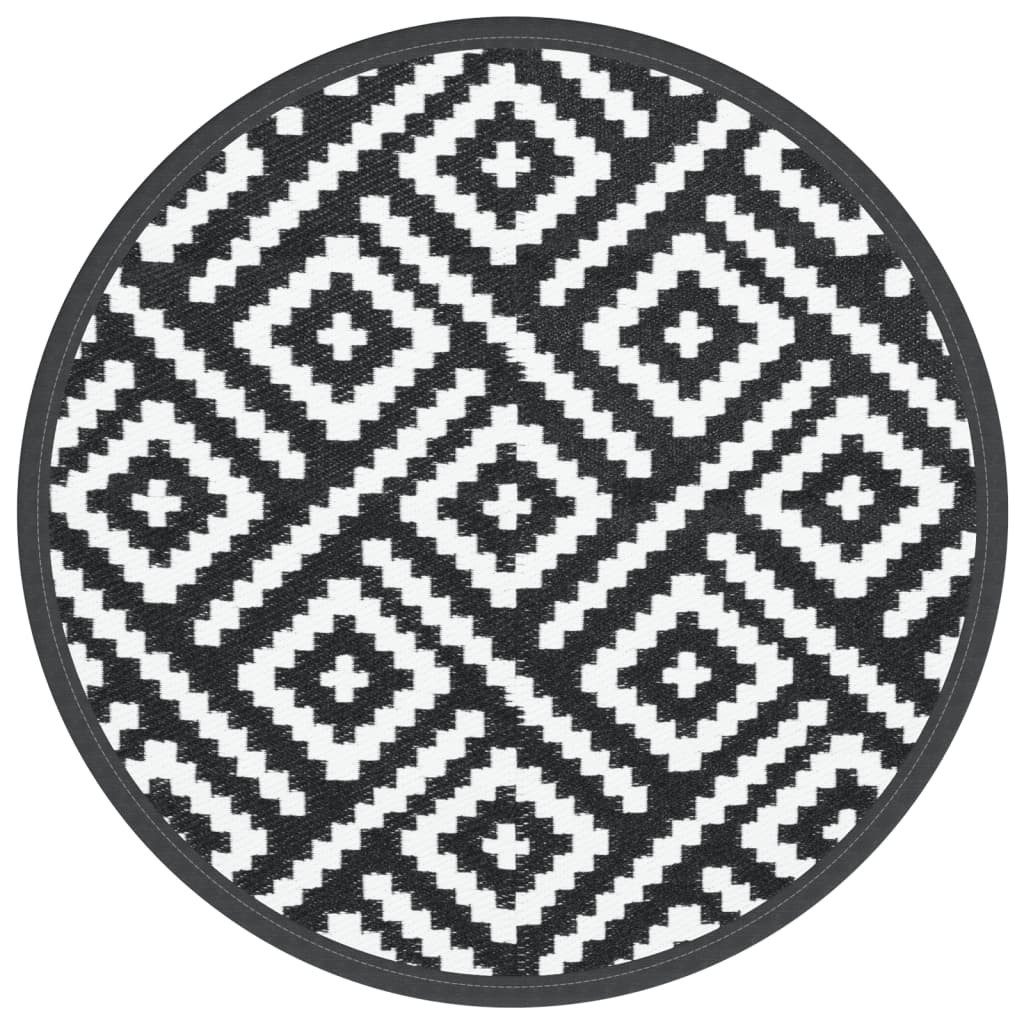 vidaXL Outdoorteppich Outdoor-Teppich Weiß und Schwarz Ø120 cm Kunststoff Polypropylen, Höhe: 0 mm