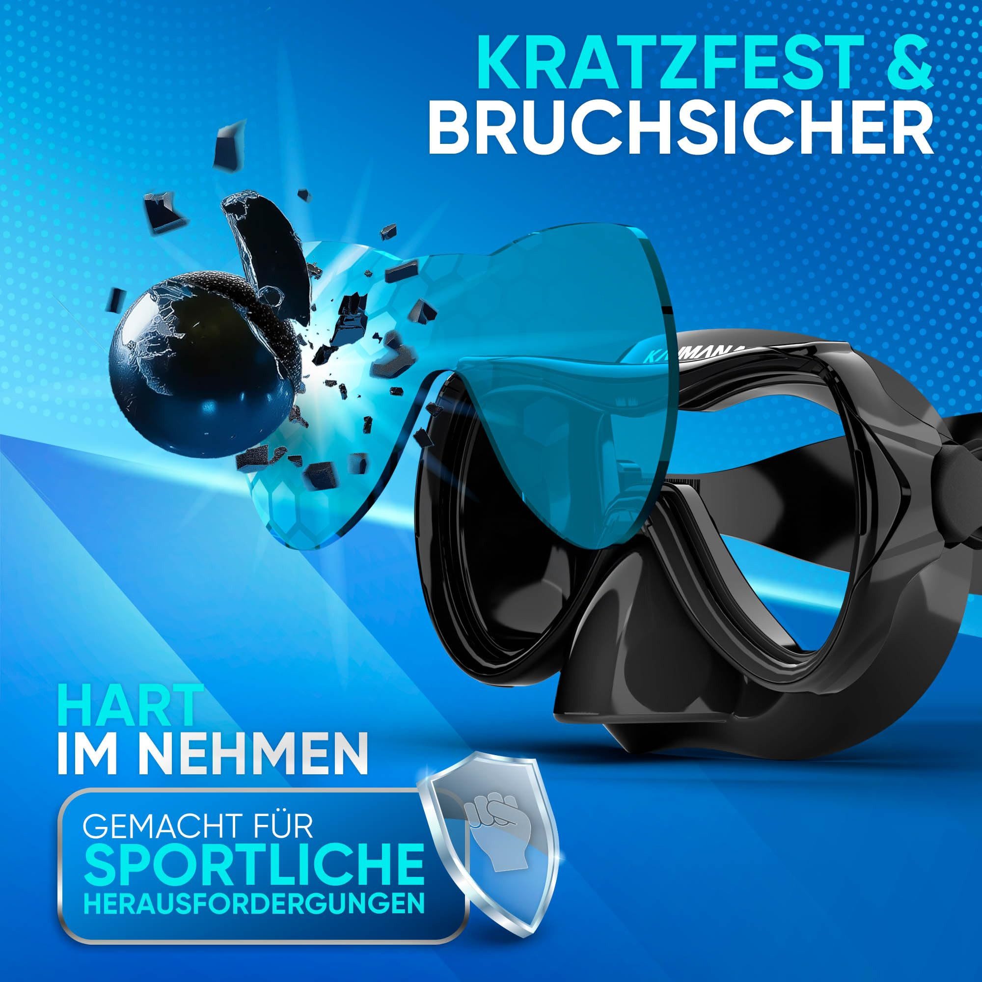 KAIMANA Tauchermaske AquaVision Elite Schnorchelset für Erwachsene inkl. Tragetasche, (Bequeme Taucherbrille Erwachsene, Alternative zur Schnorchelmaske), Taucherbrille mit Stoffband/Silikonstrap