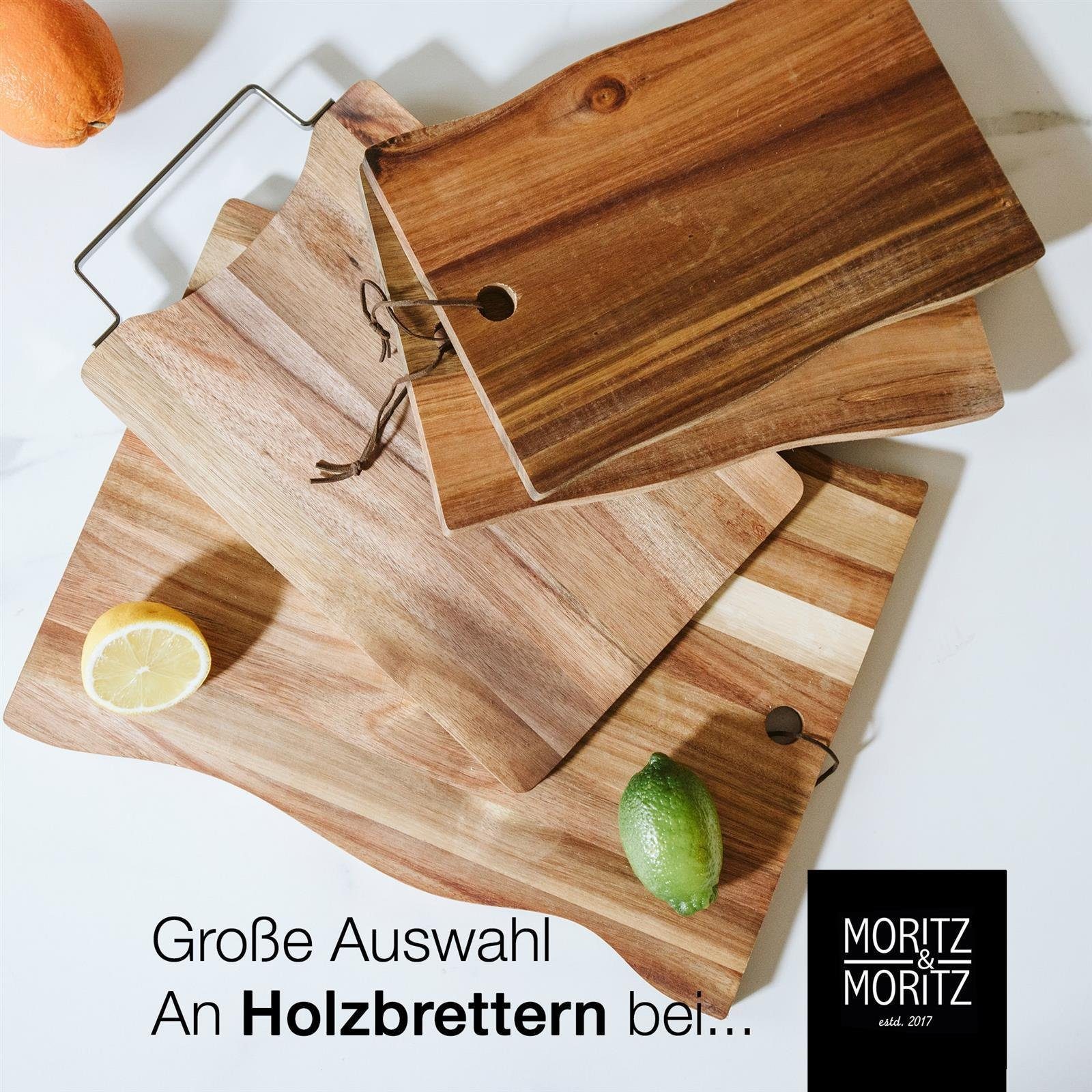 Moritz & Moritz Schneidebrett Servieren (2er Anrichten Set, 2-St), Schneidebrettchen zum und 2x Akazienholz, Schneidebrett Holz