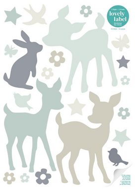 lovely label Wandsticker Häschen & Rehe mint/grau/beige - Wandtattoo Kinderzimmer Baby