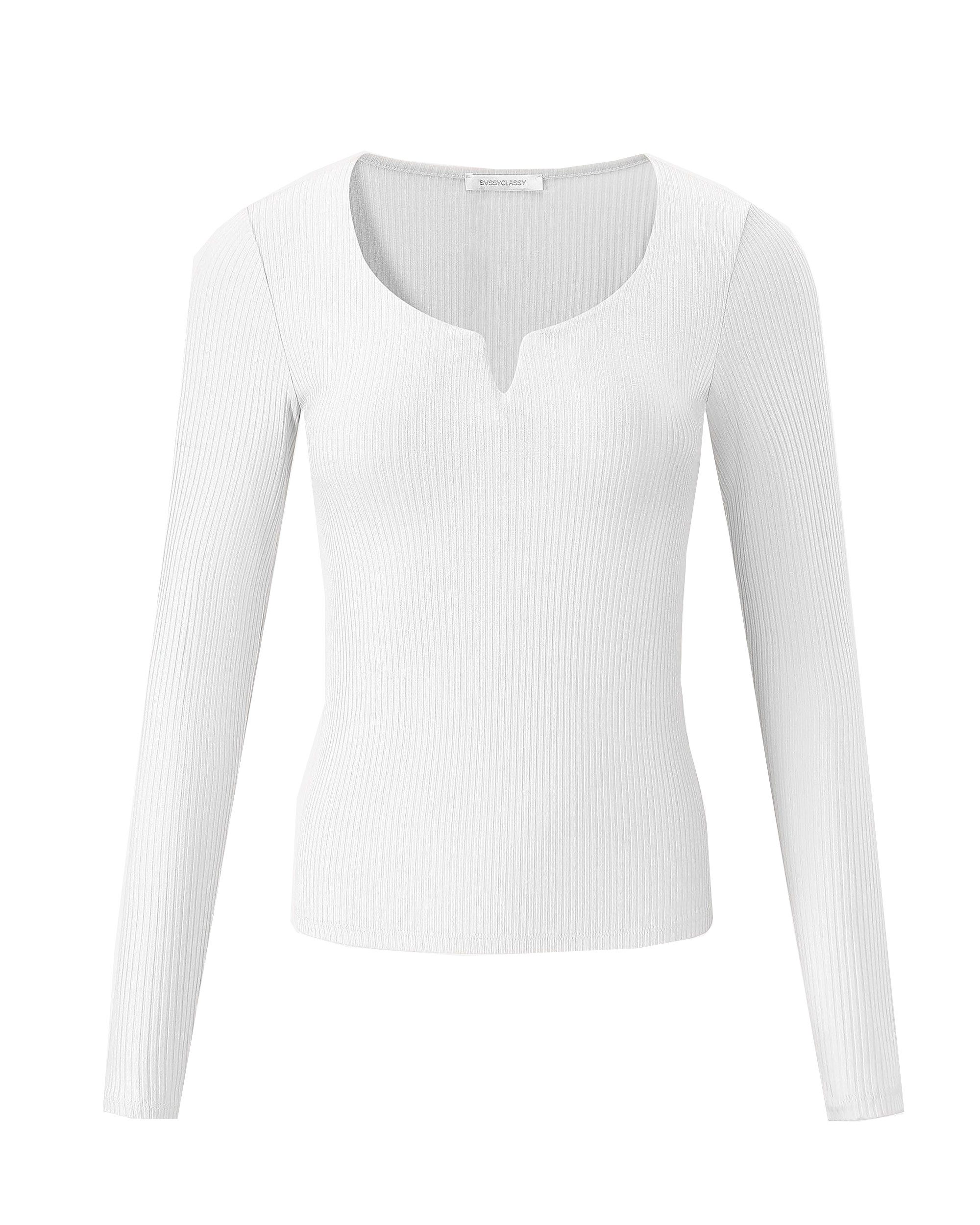 SASSYCLASSY Longshirt Geripptes Langarmshirt Damen mit V-Ausschnitt Shirt m günstig online kaufen