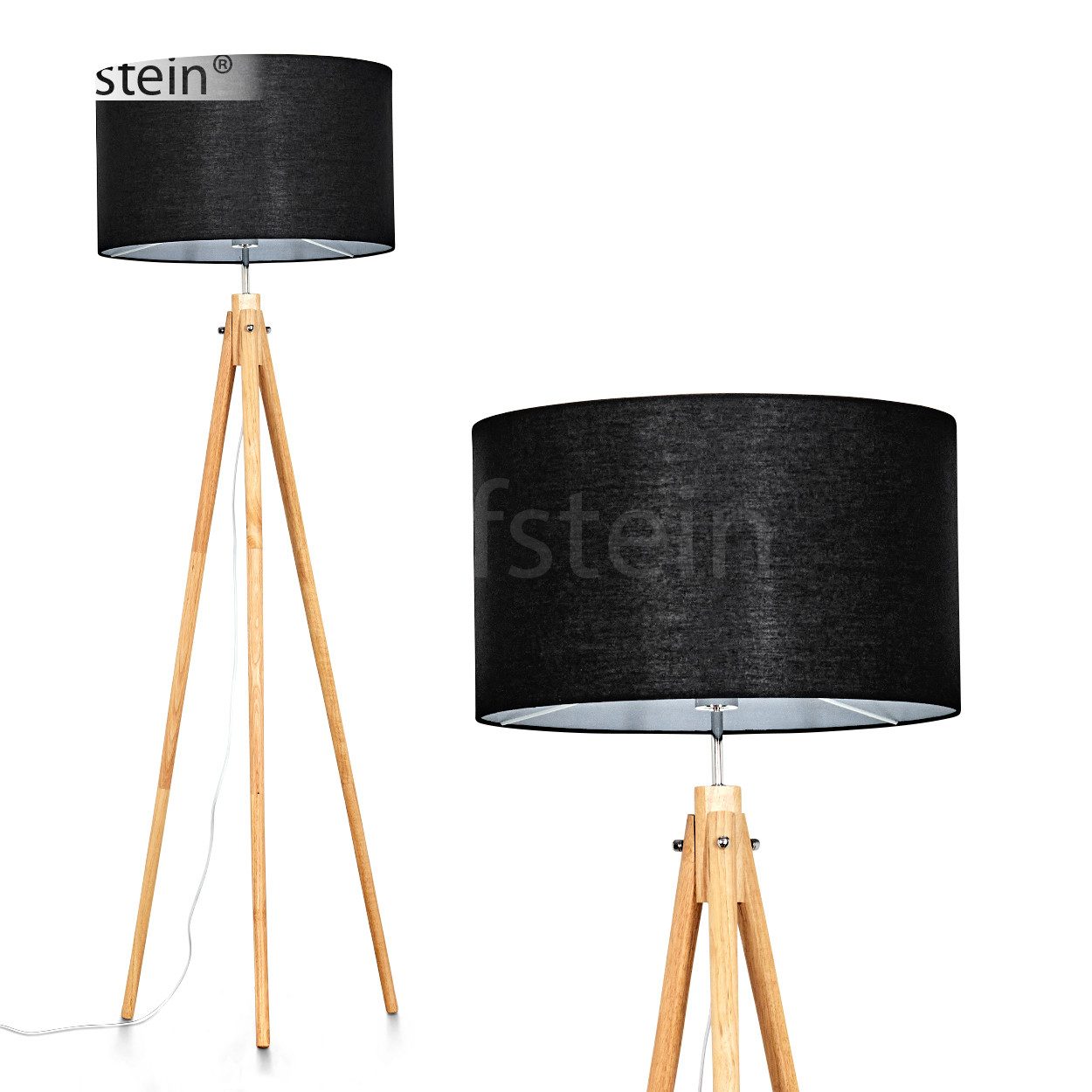 Stehlampe Stehlampe aus Holz/Stoff in Naturfarben/Schwarz/Weiß