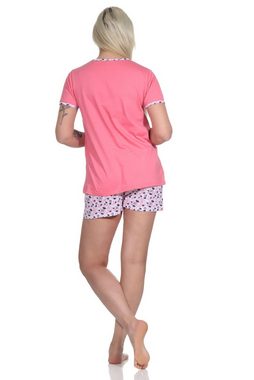 Normann Pyjama Sommerlicher Damen Shorty, kurzarm Schlafanzug mit floralem Print