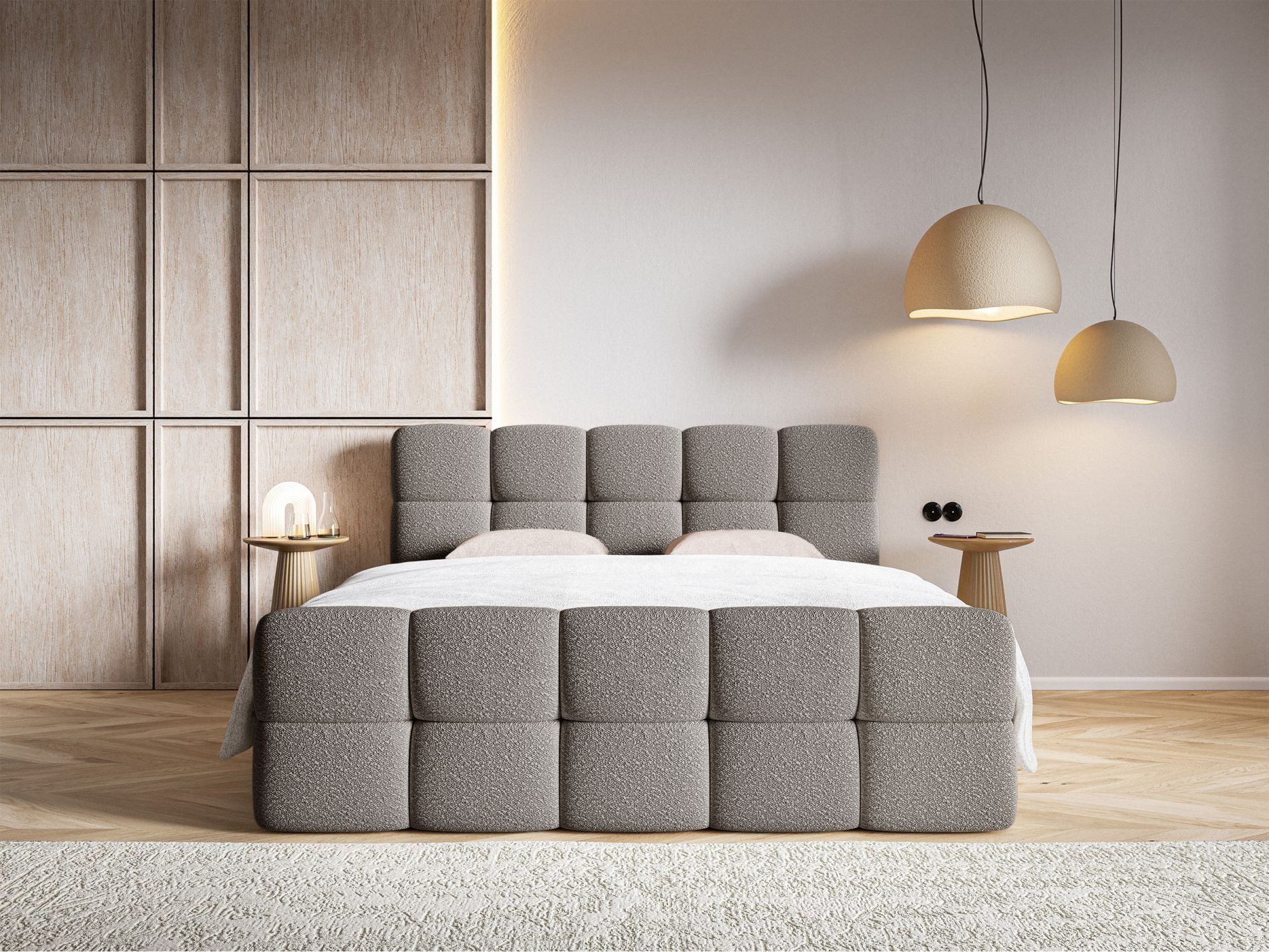 Selsey Boxbett CLOUDY, mit Matratze, Topper, Bettkasten und Bouclé-Bezug