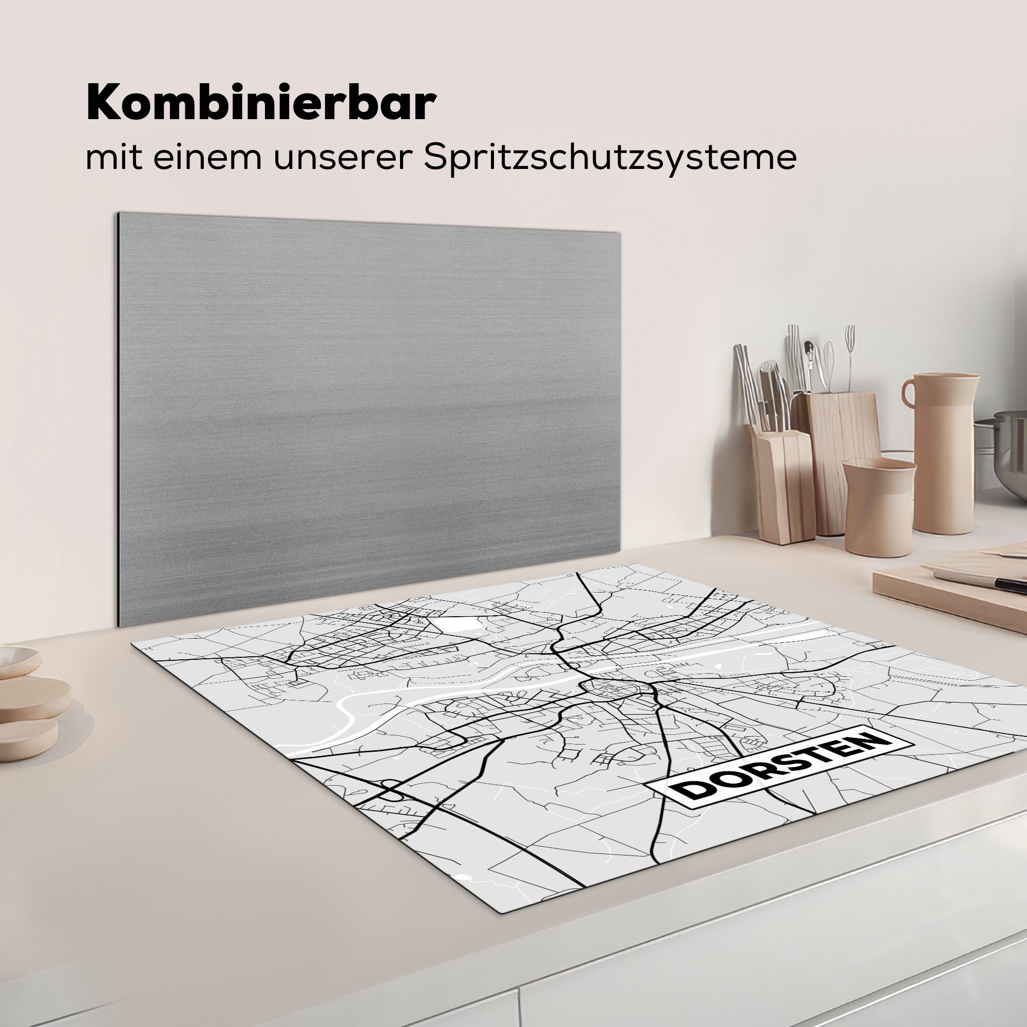 MuchoWow Herdblende-/Abdeckplatte Karte - Stadtplan Arbeitsplatte für Dorsten, - cm, tlg), Vinyl, 78x78 küche Ceranfeldabdeckung, Deutschland (1 