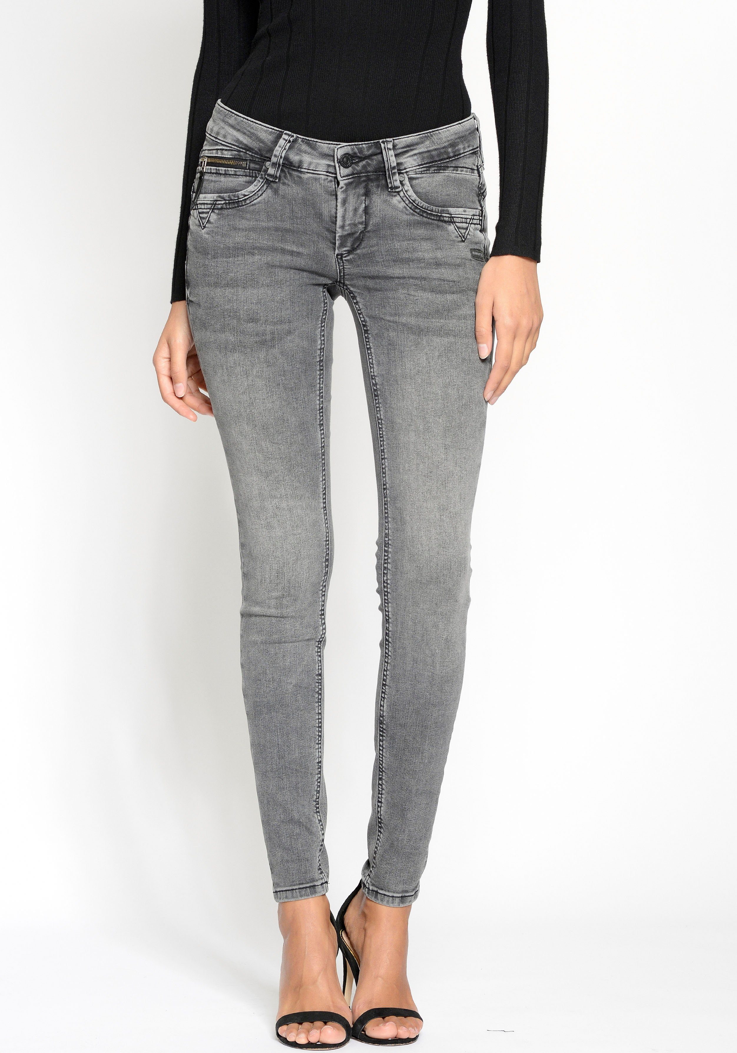 Hochpreisiger Versandhandel GANG Skinny-fit-Jeans 94Nikita mit Zipper-Detail vint grey Coinpocket der an
