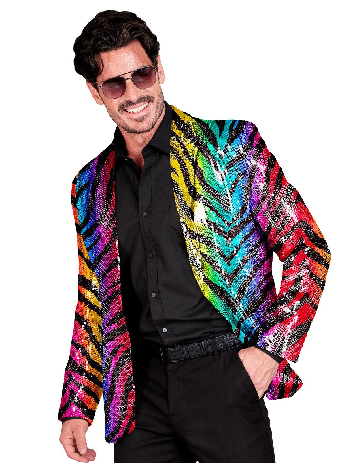 Kostüm Anzugjacke Pailletten Tiger Regenbogen Herren