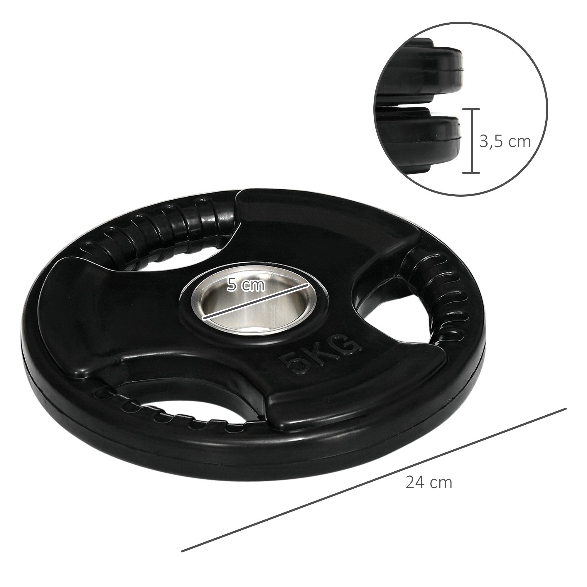 SPORTNOW Hantelscheiben 2er-Set, Tri-Grip 2 x 5 KG gummierte Olympiascheiben, 10 kg, (mit 5 cm Bohrung, drei Griffen, 2-tlg., Gewichtsscheiben), für Gewichtheben, Krafttraining