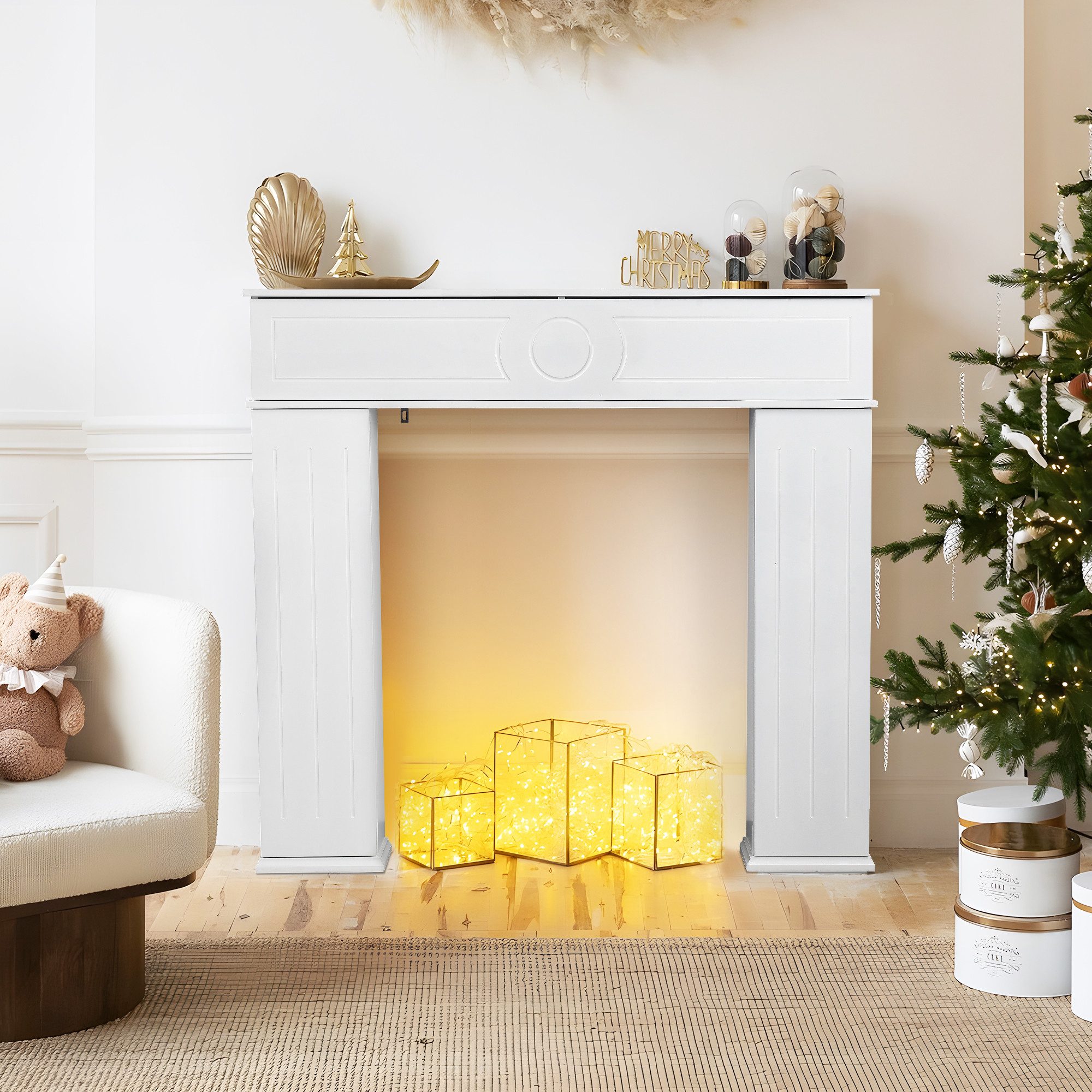 FUROKOY Kaminumbauschrank Geheimfach Kaminkonsole mit Stauraum,Wandregal Ka günstig online kaufen