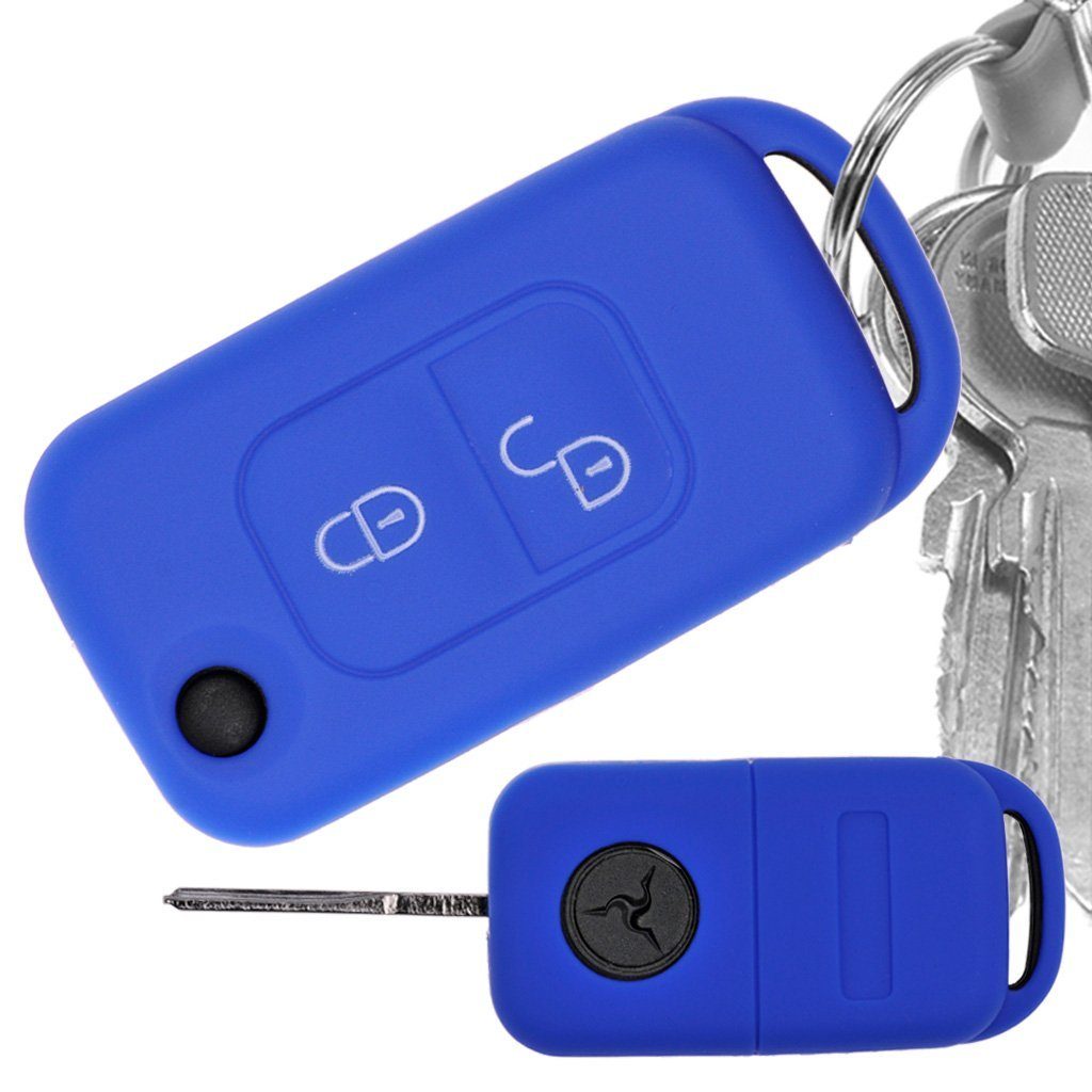 mt-key Schlüsseltasche Autoschlüssel Softcase Silikon Schutzhülle Blau, für Mercedes Benz SLK A-Klasse R170 W168 2 Tasten Klappschlüssel