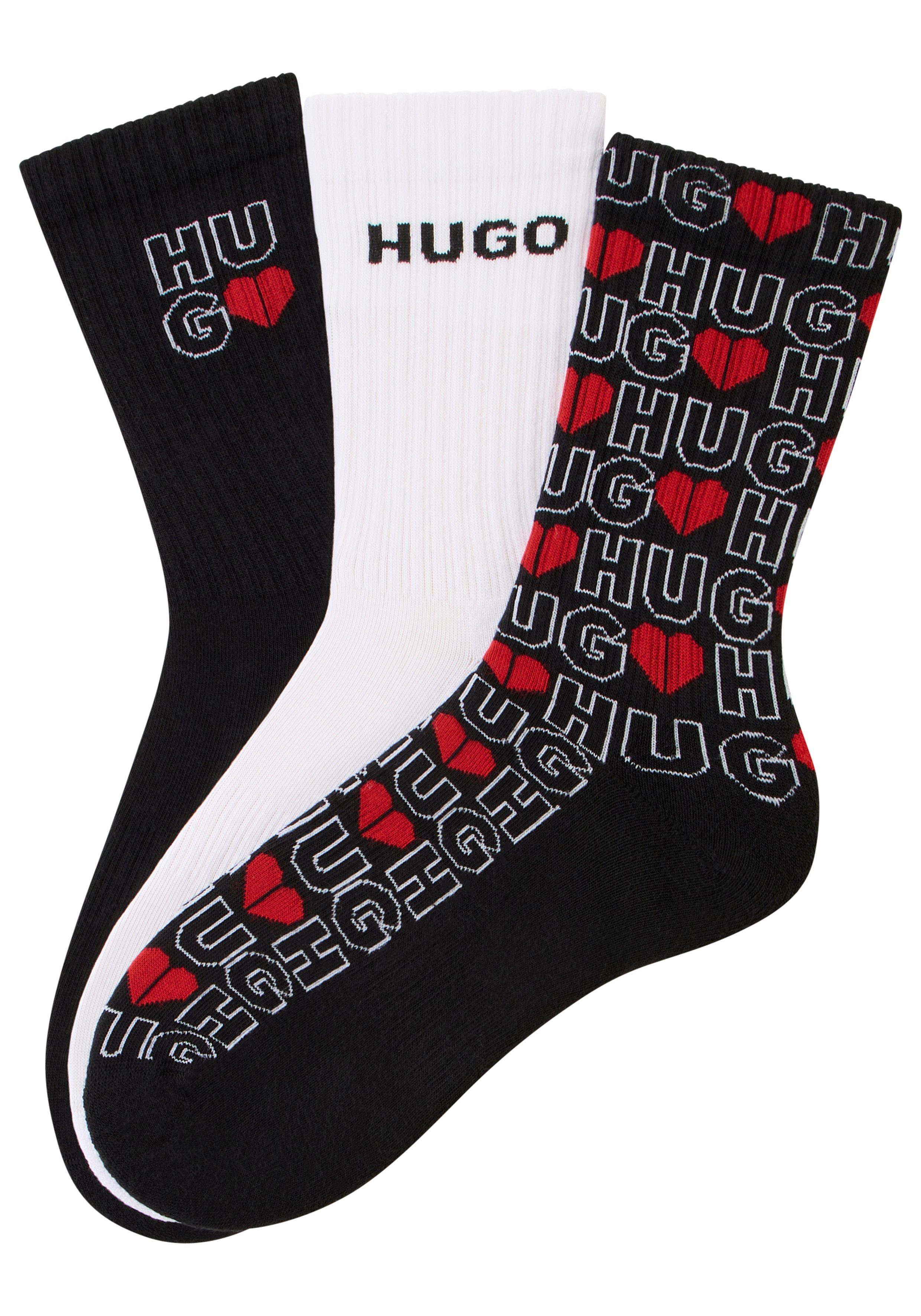 HUGO Socken VALENTINE (3-Paar) mit kreativen Logos, mit weicher Sohle