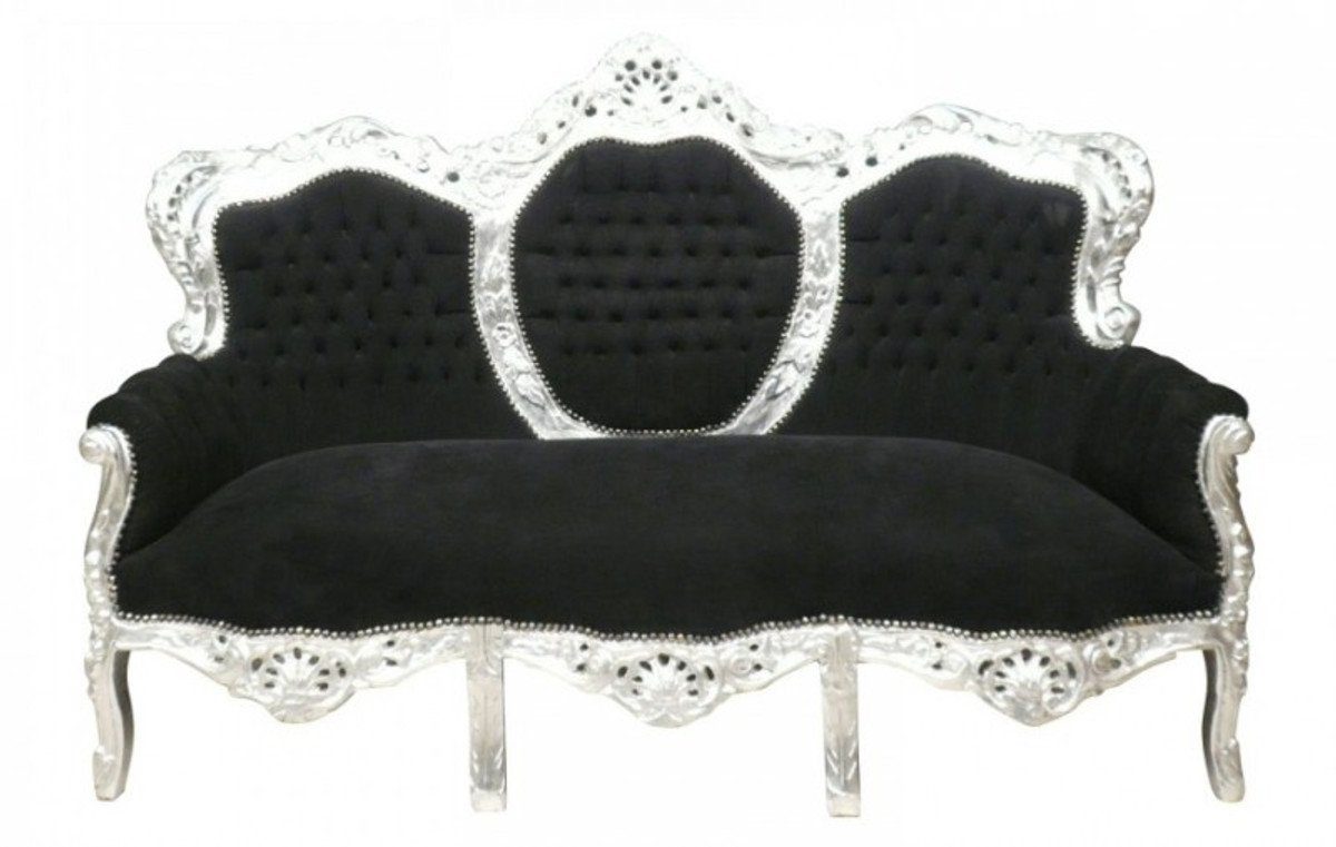 Casa Padrino Sofa Barock Sofa Garnitur King Schwarz/Silber - Möbel Wohnzimmer Couch