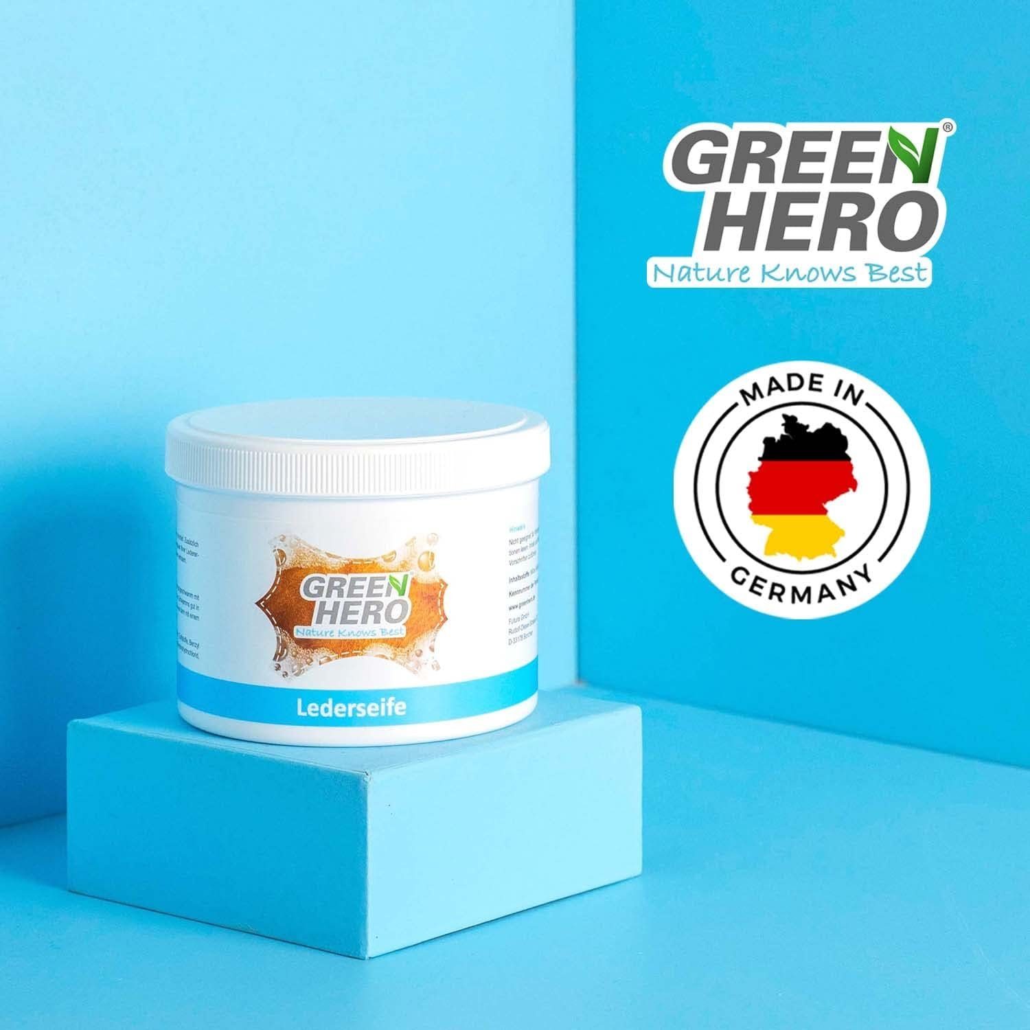 GreenHero Lederseife inkl. Reinigungsschwamm Lederreiniger für Glattleder, (Lederseife Verlängert Natürlich) 100% Lebensdauer, die