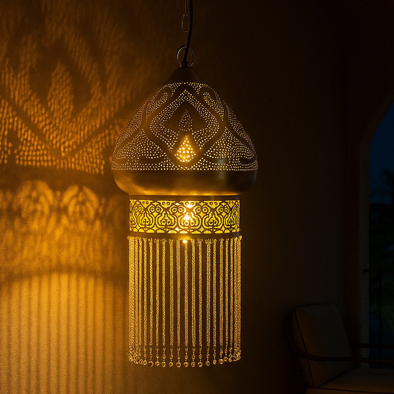 Marrakesch Orient & Mediterran Interior Pendelleuchte Hängeleuchte Archita Silber 60cm, Orientalische Pendellampe Metall, Handarbeit