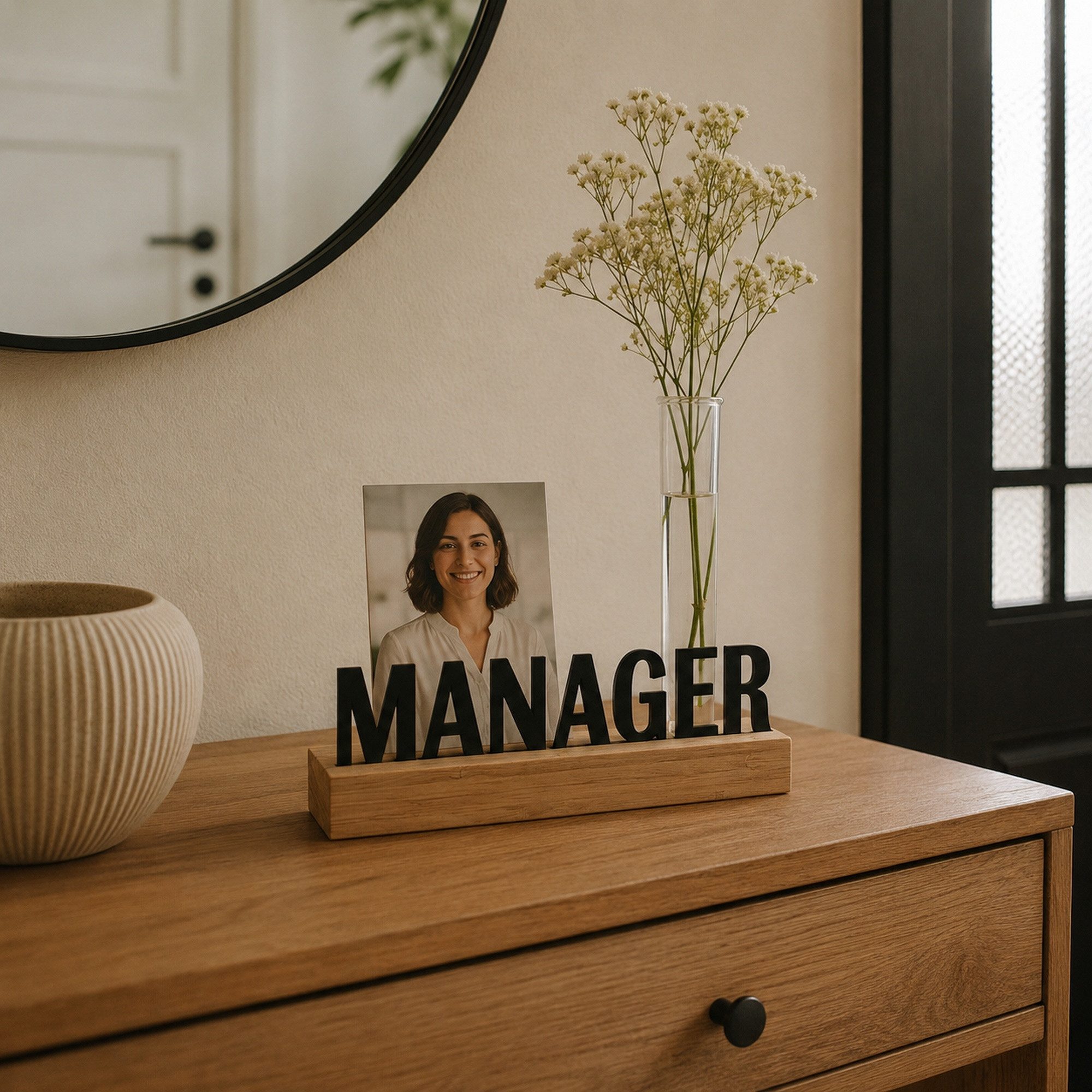 UNUS HOME Dekofigur Schreibtisch Organizer Bambus "Manager" (6 cm hoch), Organizer, Büro, Deko, Homeoffice – Bild 4 von 5