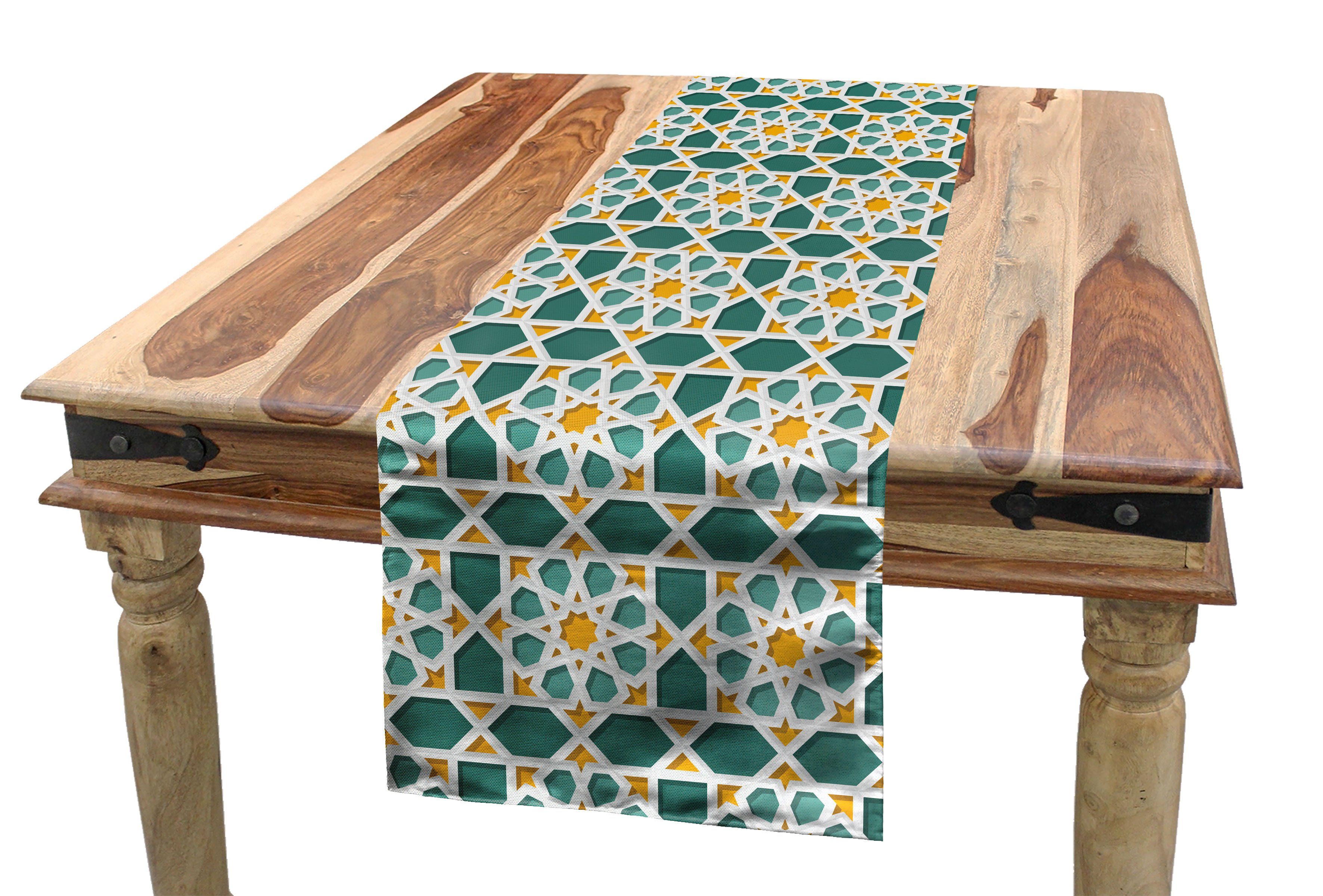 Dekorativer Tischläufer, Küche Teal Abakuhaus Marokkanische Stern-Verzierung Esszimmer Tischläufer Rechteckiger