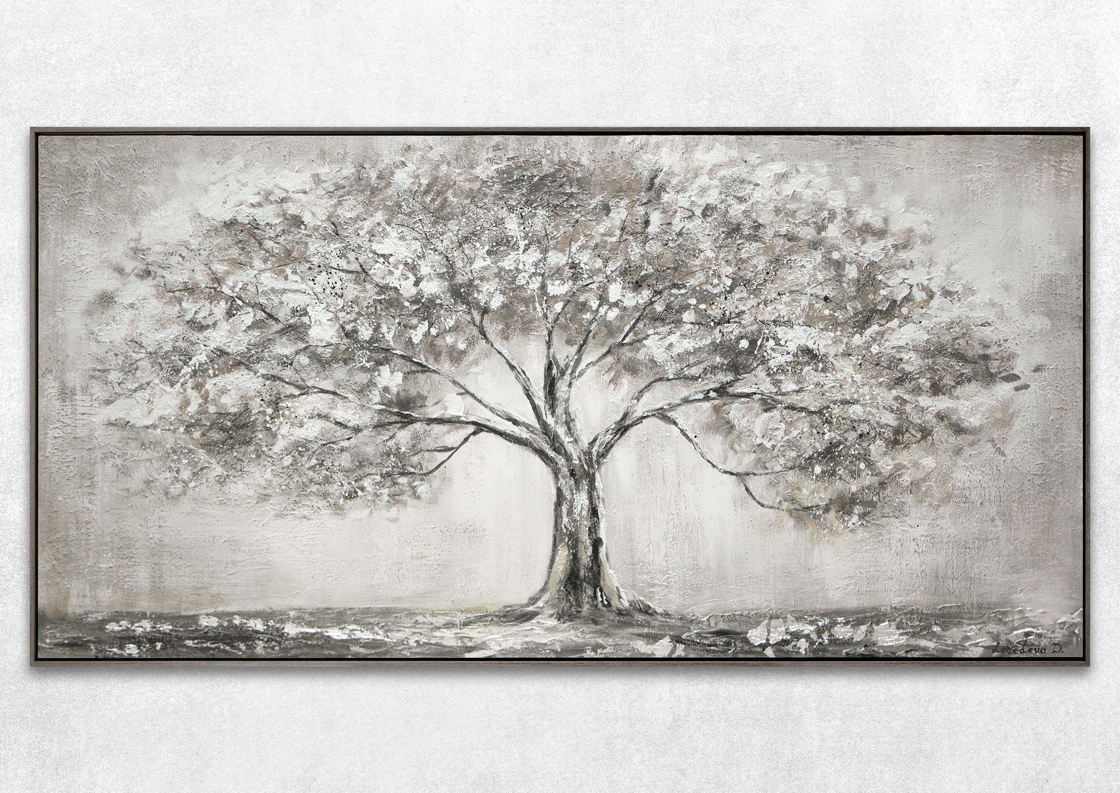 YS-Art Gemälde Lebensbaum, Landschaft, Leinwand Bild Handgemalt Grau Lebens günstig online kaufen