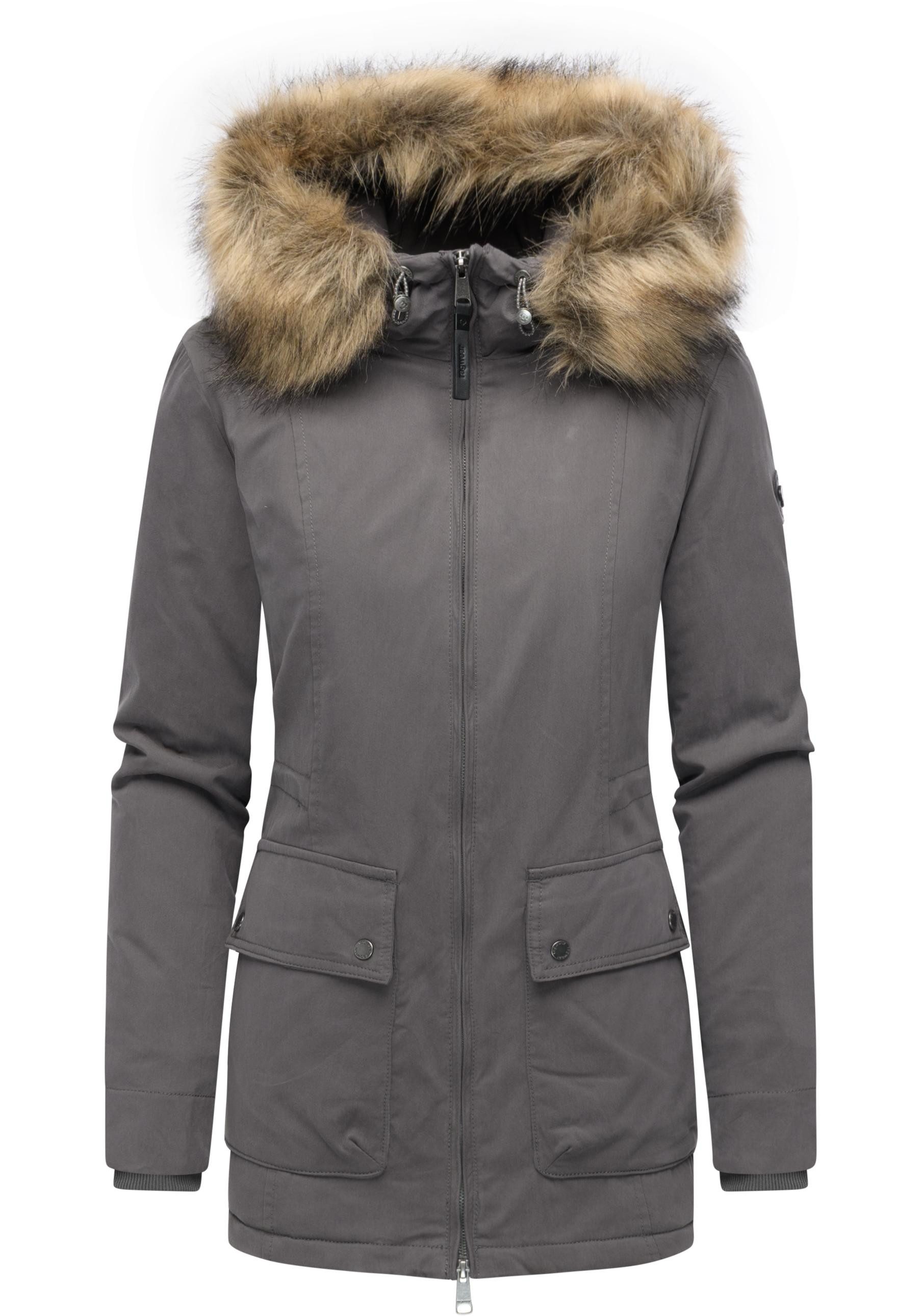 Ragwear Kurzmantel Monadetta Warm Kurzer Wintermantel mit Kunstfellbesatz