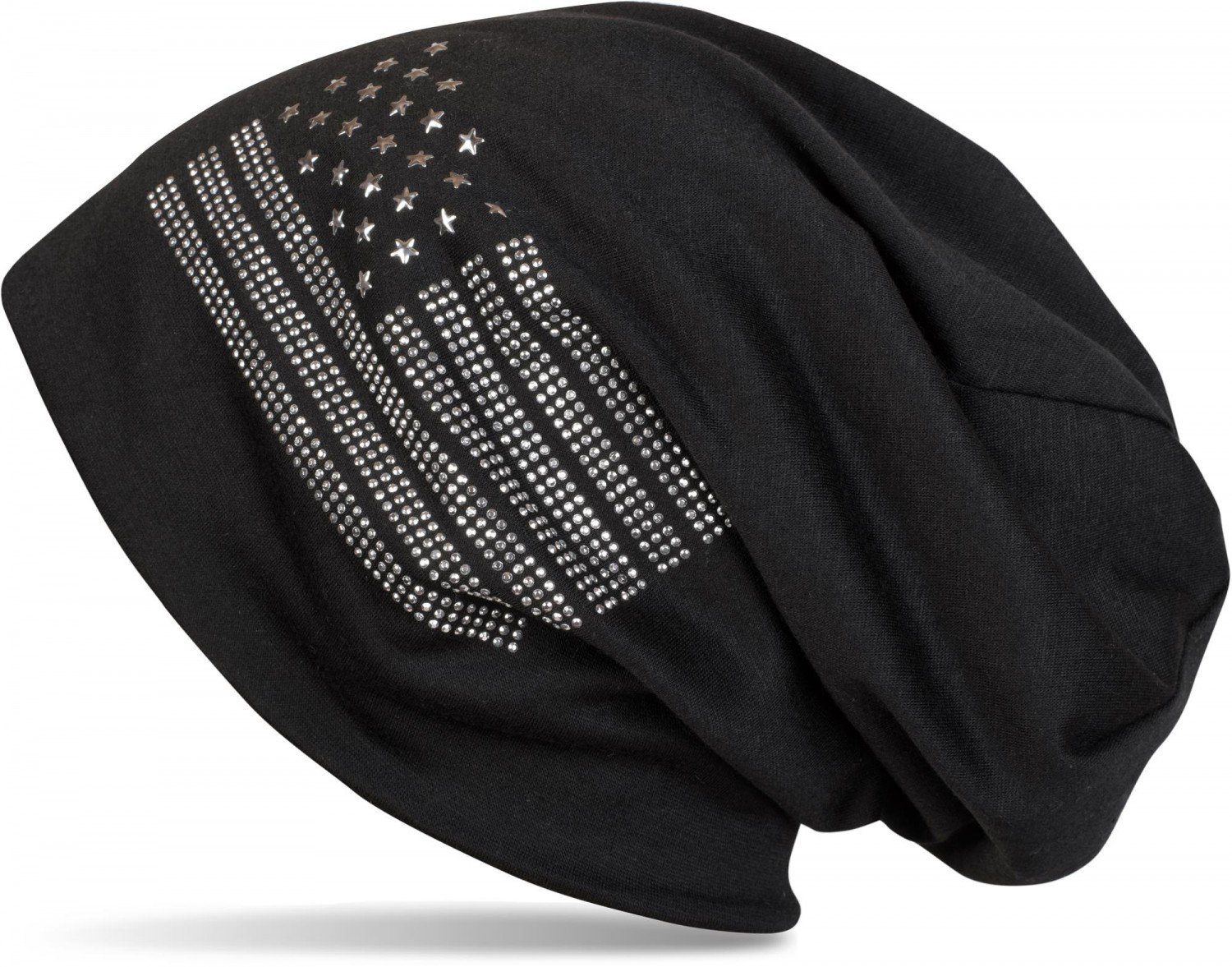 styleBREAKER Beanie (1-St) Beanie mit USA Flagge aus Strass Schwarz