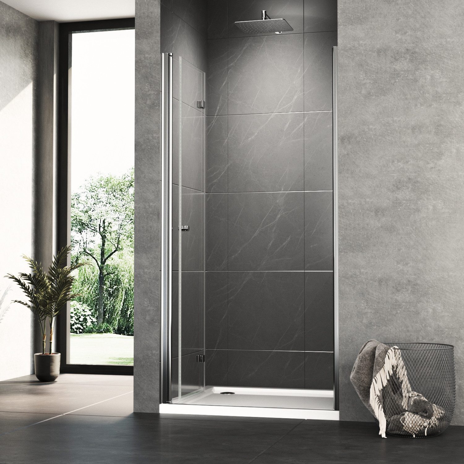 Hopibath Dusch-Falttür Nischentür Dusche Duschtür faltbar, 75x185 cm, 5mm Sicherheitsglas, (Drehtür, B:120/100/90/80/75cm) mit Alu-Bodenleiste, Magnetdichtleisten