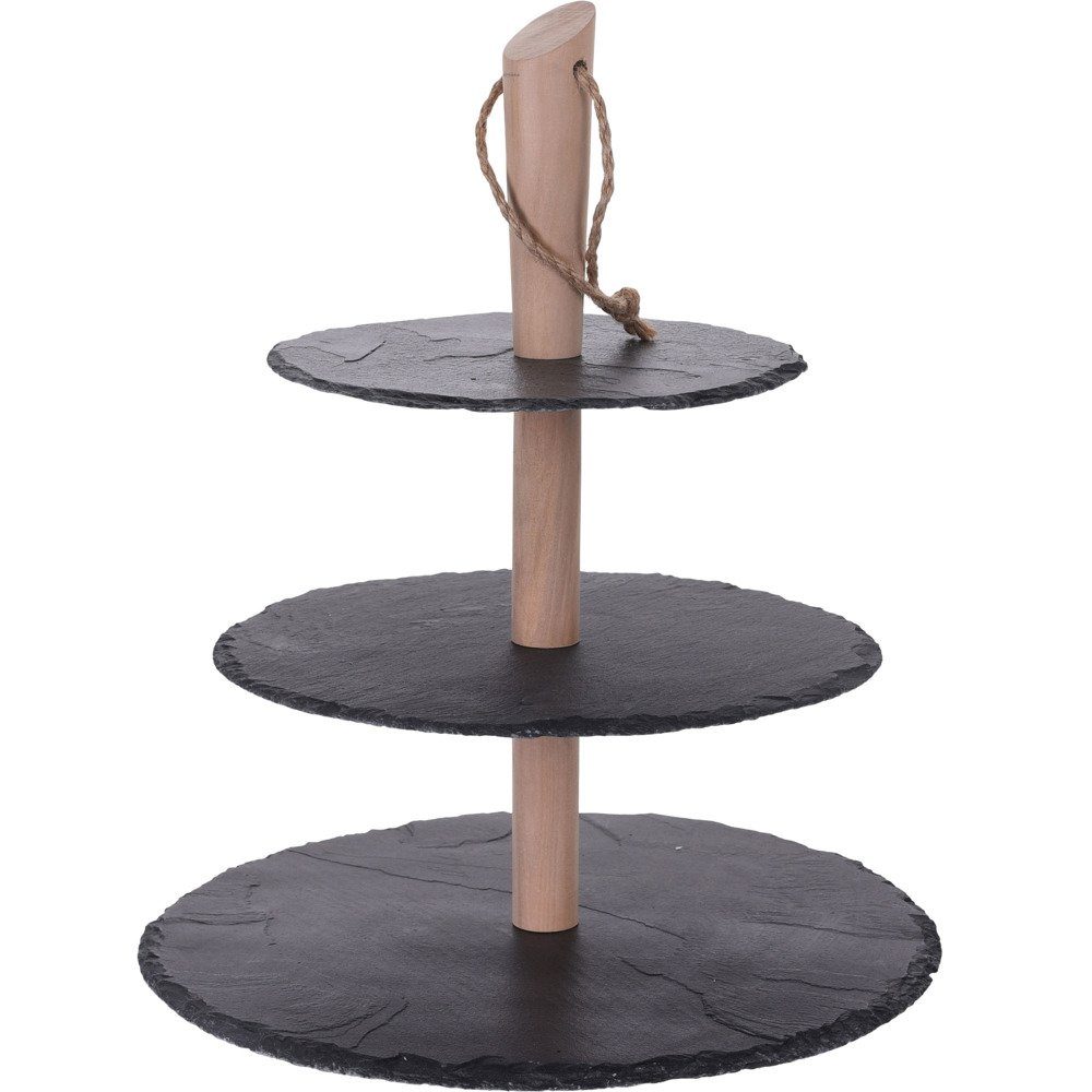 Excellent Houseware Servierständer Stein Kuchen und Snacks stehen, 3 Ebenen, Holzgriff, Schiefer, (einzeln, 0-tlg., einzeln)