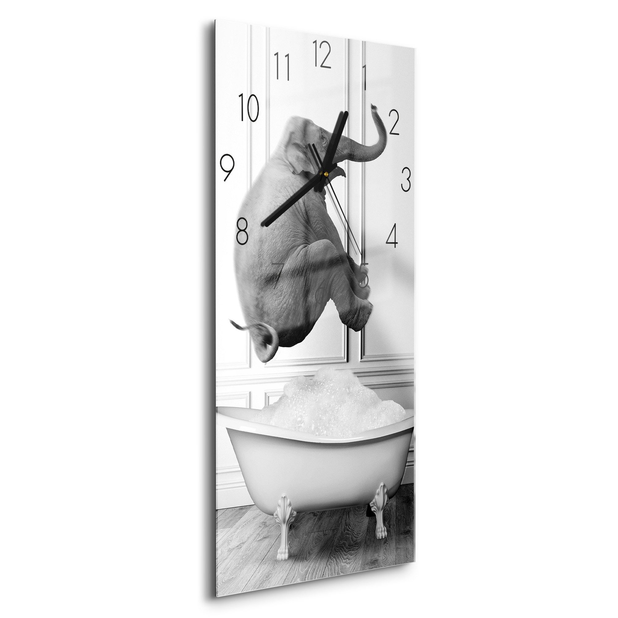 DEQORI Wanduhr 'Schwereloses Bad' (Glas Glasuhr modern Wand Uhr Design Küchenuhr)
